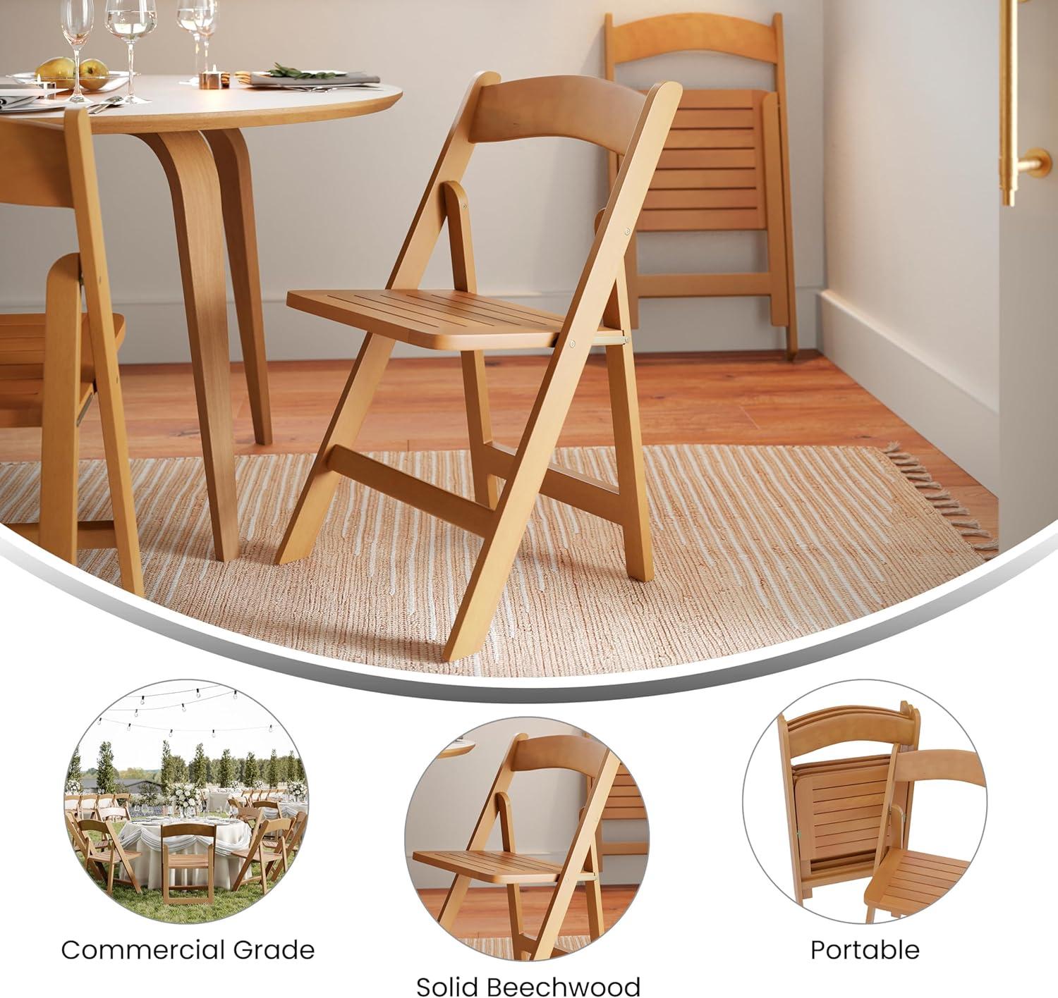 imageFlash Furniture Holden Commercial Solid Wood Dining Chair Foldable Design Solid Beechwood Frame Curved Back Mortise and Tenon Construction OakOak