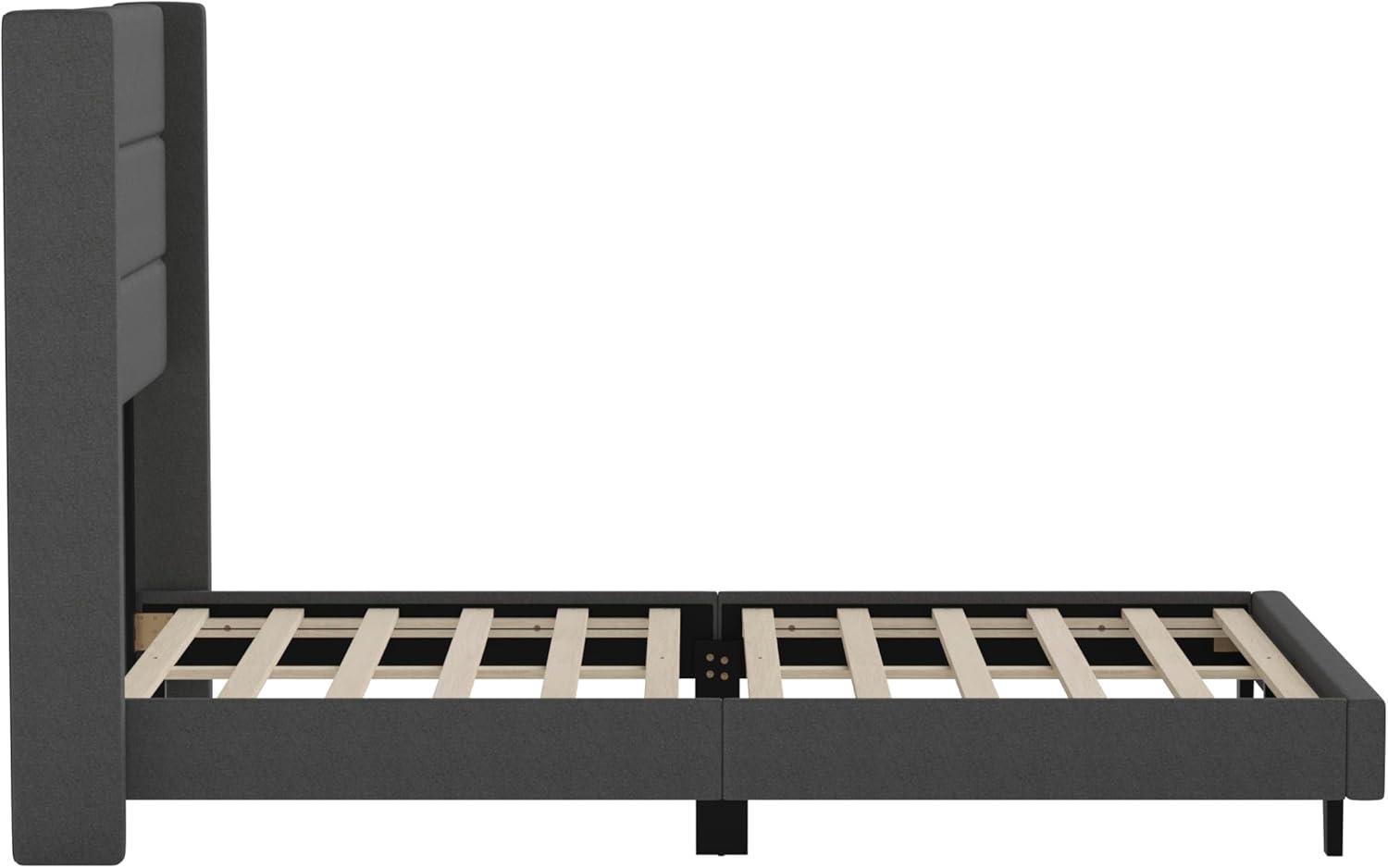imageFlash Furniture Hollis Upholstered Platform Bed Gray Faux Linen Wingback Headboard King Mattress Foundation with Slatted Supports No Box Spring NeededCharcoal