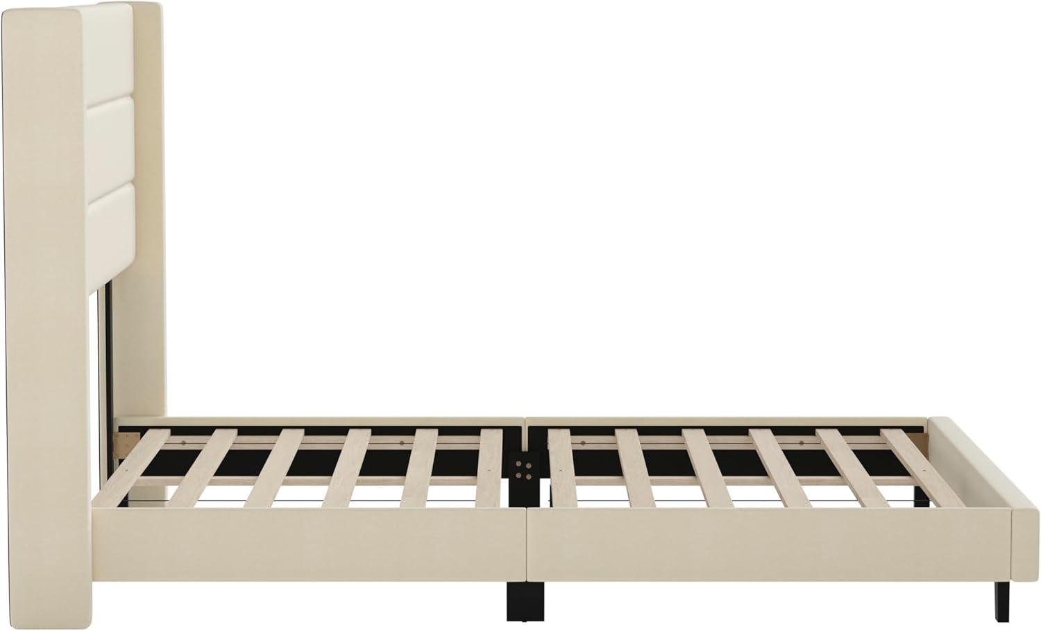 imageFlash Furniture Hollis Upholstered Platform Bed Gray Faux Linen Wingback Headboard King Mattress Foundation with Slatted Supports No Box Spring NeededBeige