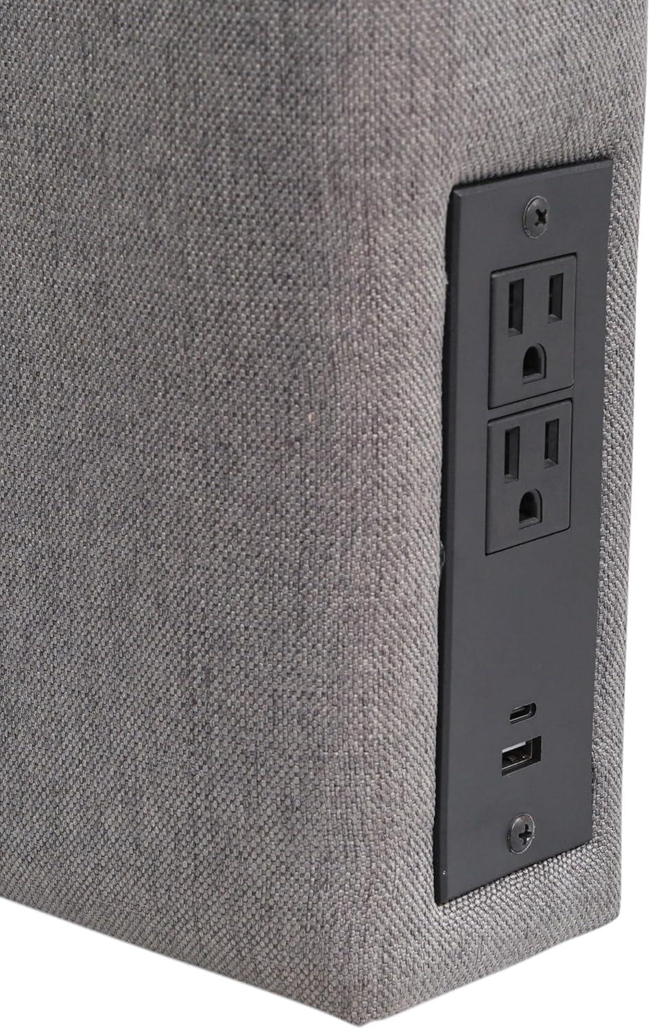 imageFlash Furniture Hugo Twin Headboard with 2 Outlets USB Port USB TypeC Port Faux Linen Upholstery Dual Hanging Options BeigeGray