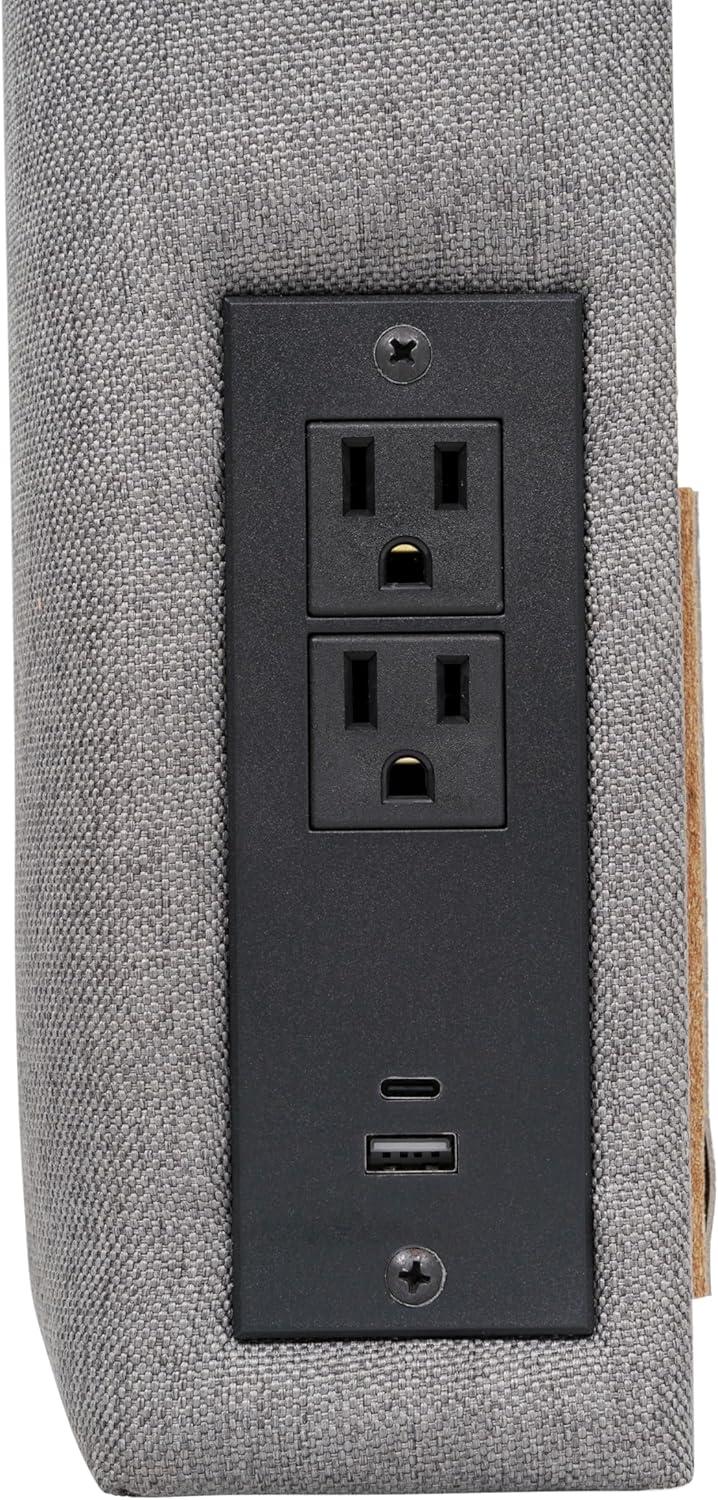 imageFlash Furniture Hugo Twin Headboard with 2 Outlets USB Port USB TypeC Port Faux Linen Upholstery Dual Hanging Options BeigeGray