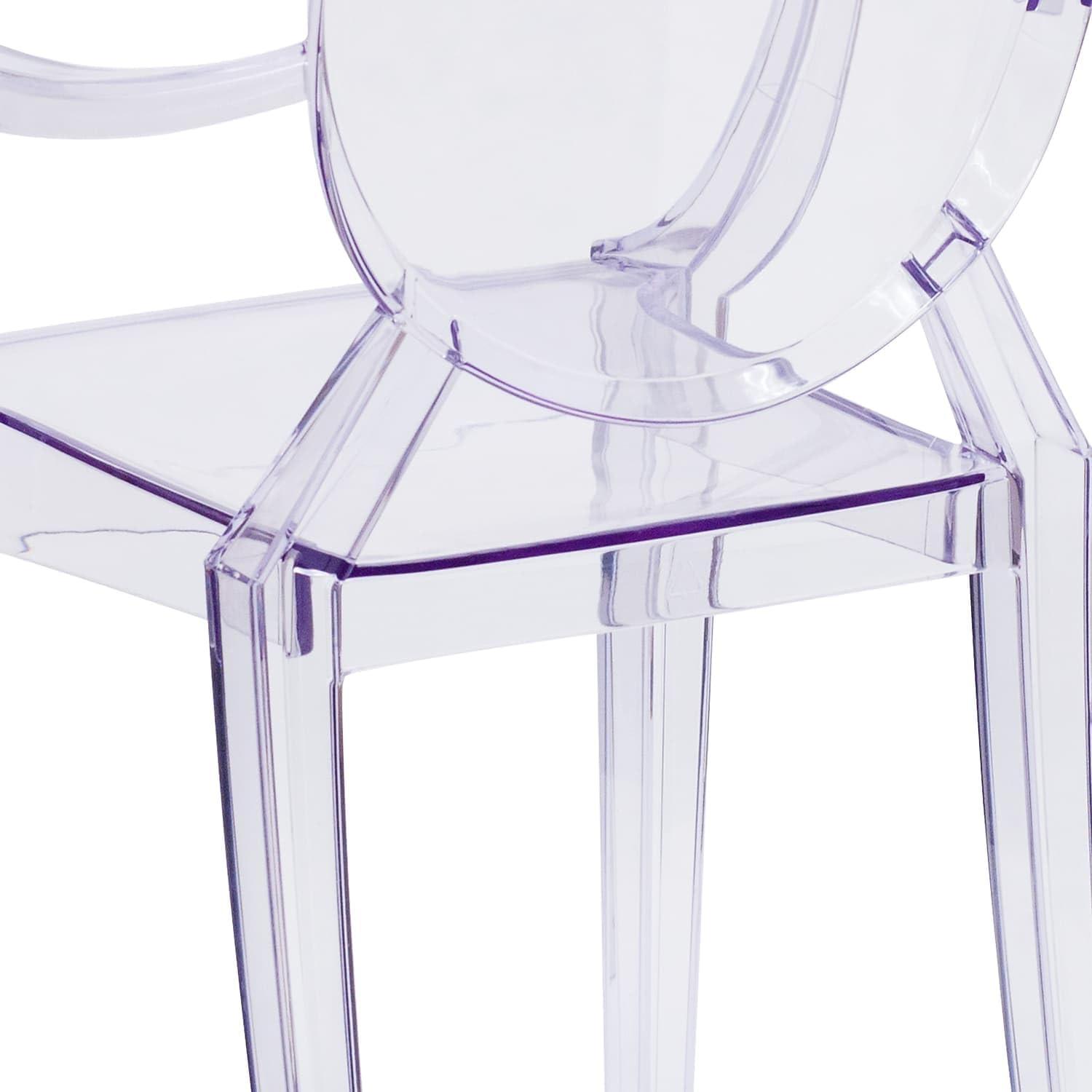 imageFlash Furniture IndoorOutdoor Ghost Accent and Dining Chair with Curved Arms and Contoured Seat Stackable Restaurant Chair Transparent CrystalPack of 1