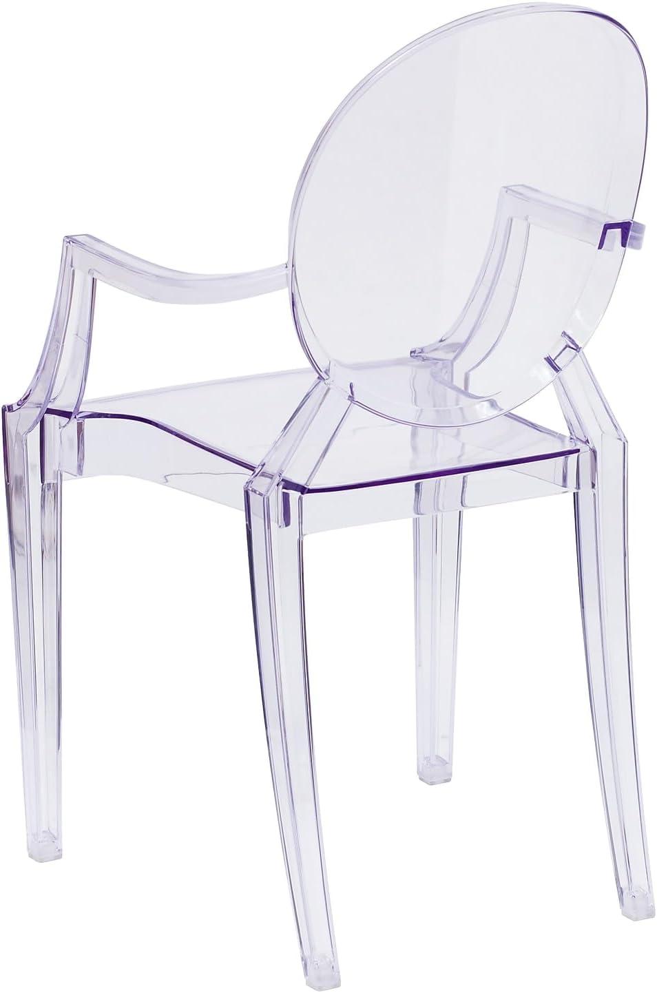imageFlash Furniture IndoorOutdoor Ghost Accent and Dining Chair with Curved Arms and Contoured Seat Stackable Restaurant Chair Transparent CrystalPack of 1