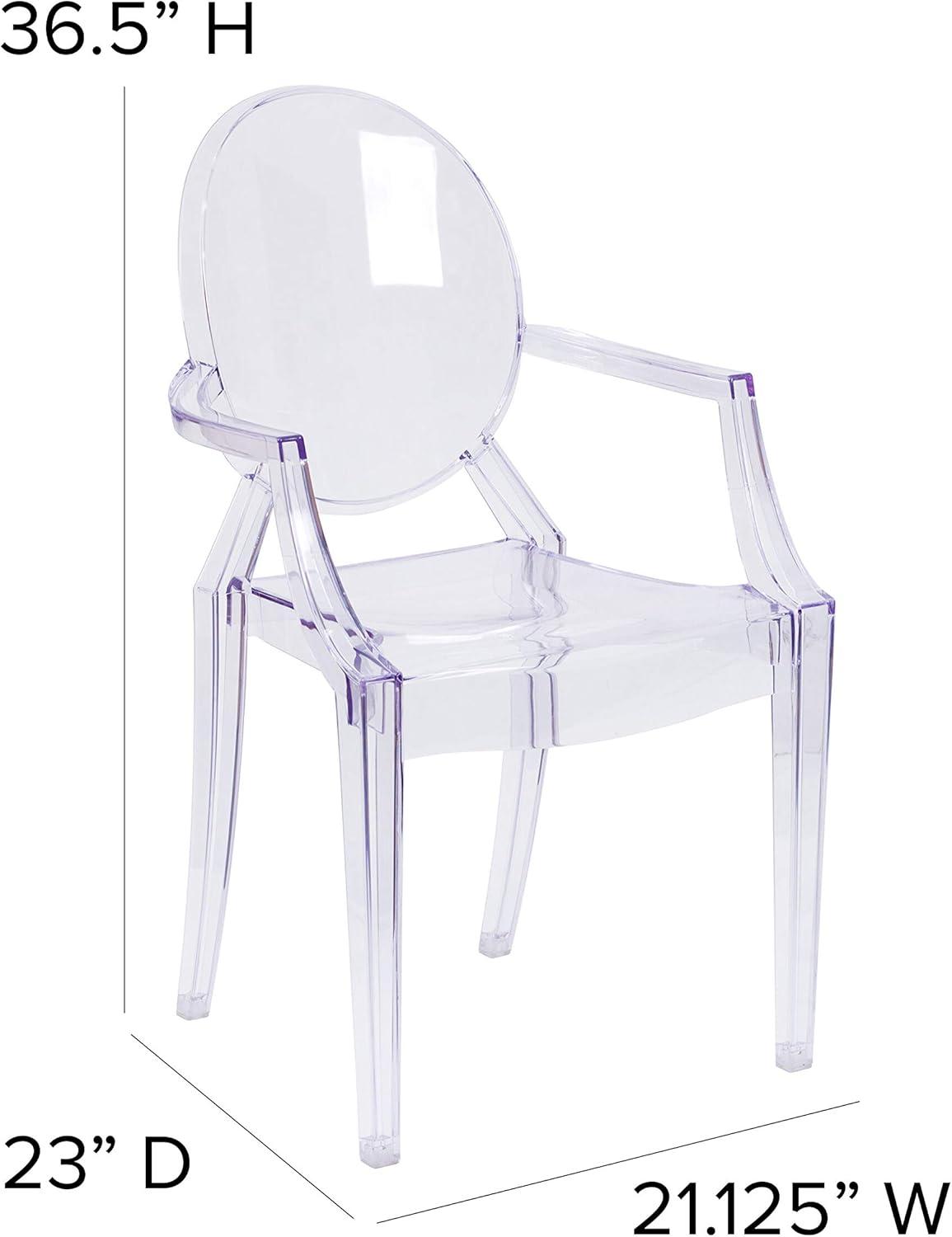 imageFlash Furniture IndoorOutdoor Ghost Accent and Dining Chair with Curved Arms and Contoured Seat Stackable Restaurant Chair Transparent CrystalSet of 4