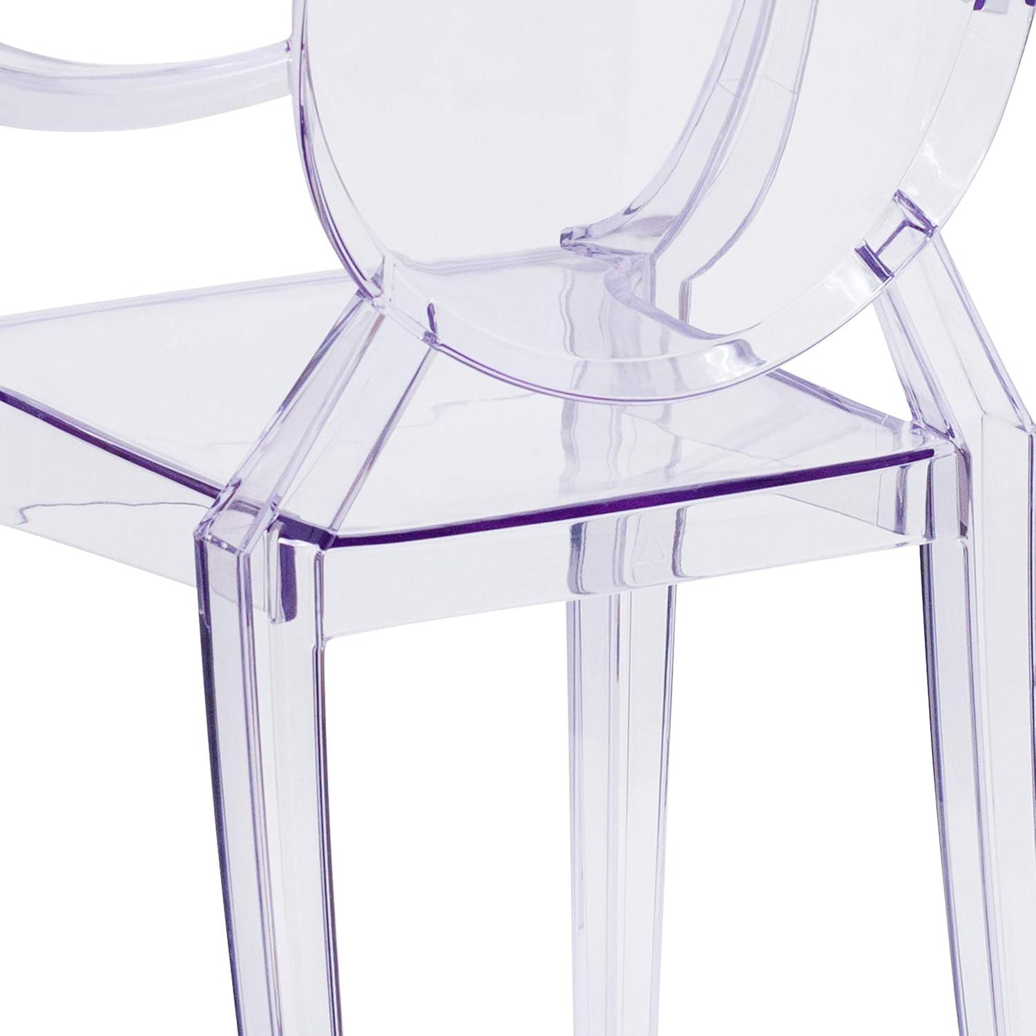 imageFlash Furniture IndoorOutdoor Ghost Accent and Dining Chair with Curved Arms and Contoured Seat Stackable Restaurant Chair Transparent CrystalSet of 4