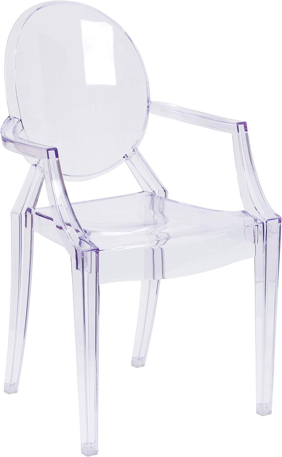 imageFlash Furniture IndoorOutdoor Ghost Accent and Dining Chair with Curved Arms and Contoured Seat Stackable Restaurant Chair Transparent CrystalSet of 4