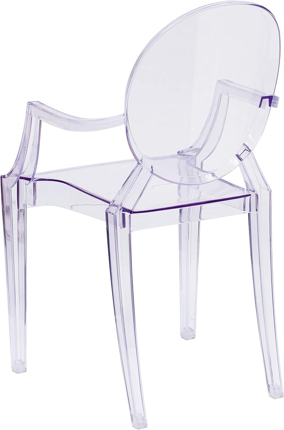 imageFlash Furniture IndoorOutdoor Ghost Accent and Dining Chair with Curved Arms and Contoured Seat Stackable Restaurant Chair Transparent CrystalSet of 4