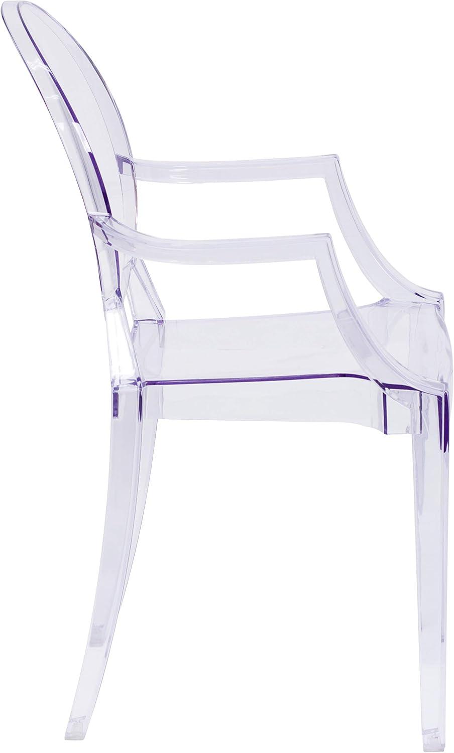 imageFlash Furniture IndoorOutdoor Ghost Accent and Dining Chair with Curved Arms and Contoured Seat Stackable Restaurant Chair Transparent CrystalSet of 4