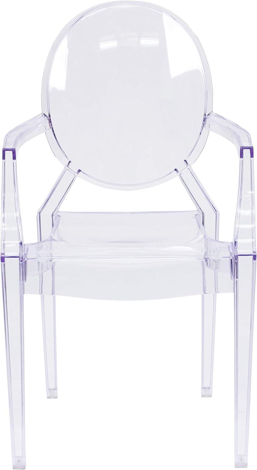 imageFlash Furniture IndoorOutdoor Ghost Accent and Dining Chair with Curved Arms and Contoured Seat Stackable Restaurant Chair Transparent CrystalSet of 4
