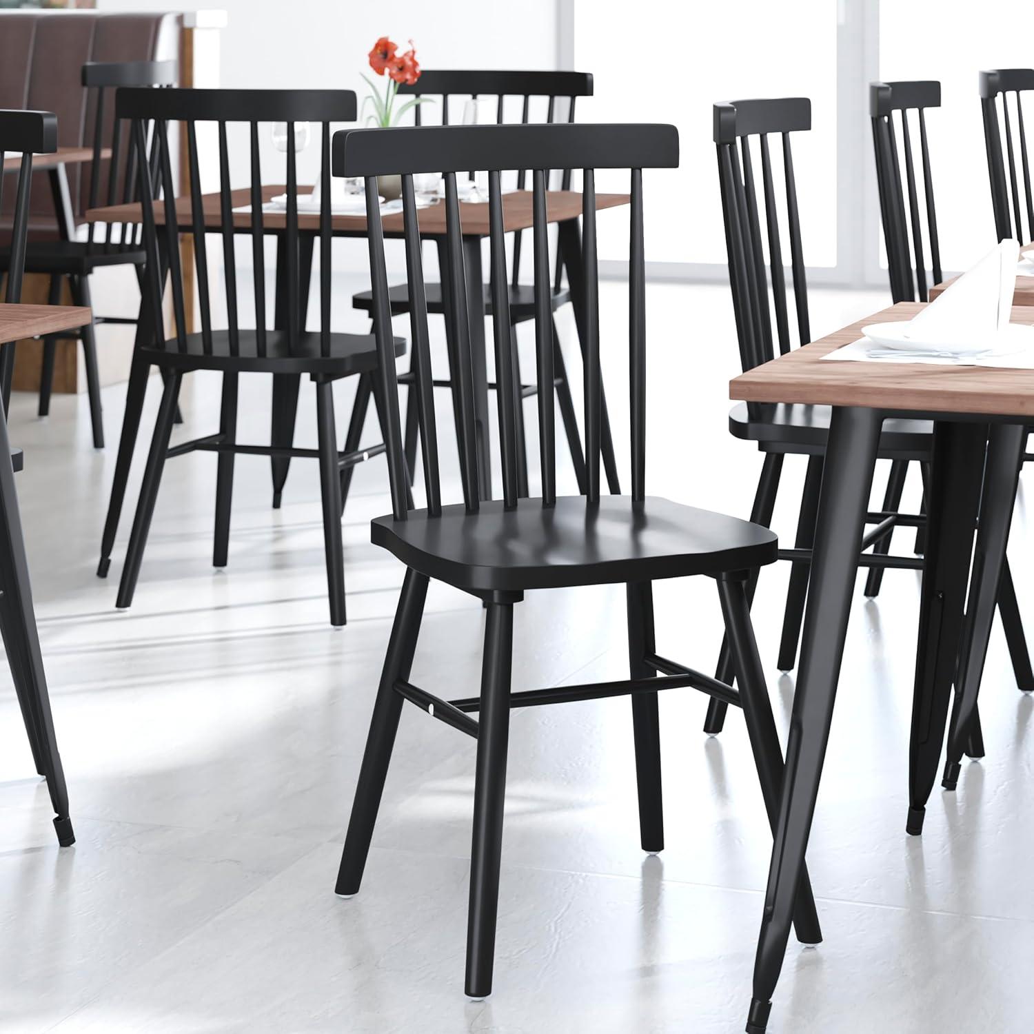 imageFlash Furniture Ingrid Commercial Windsor Solid Wood Dining Room Chairs Modern Armless Dining Chairs for Kitchens and Restaurants Set of 2 BlackBlack