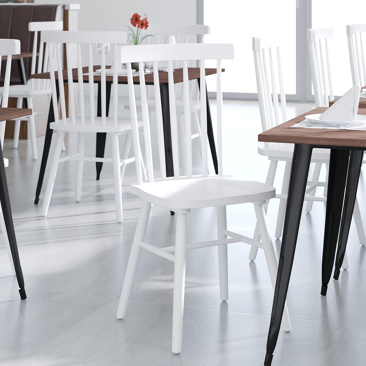 imageFlash Furniture Ingrid Commercial Windsor Solid Wood Dining Room Chairs Modern Armless Dining Chairs for Kitchens and Restaurants Set of 2 BlackWhite