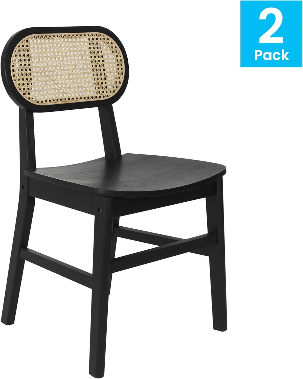 imageFlash Furniture Jacob Cane Rattan Dining Chairs Solid Wood Frame ampamp Seat Oval Breathable Backrest Commercial Grade Pack of 2 NaturalBlackBlack