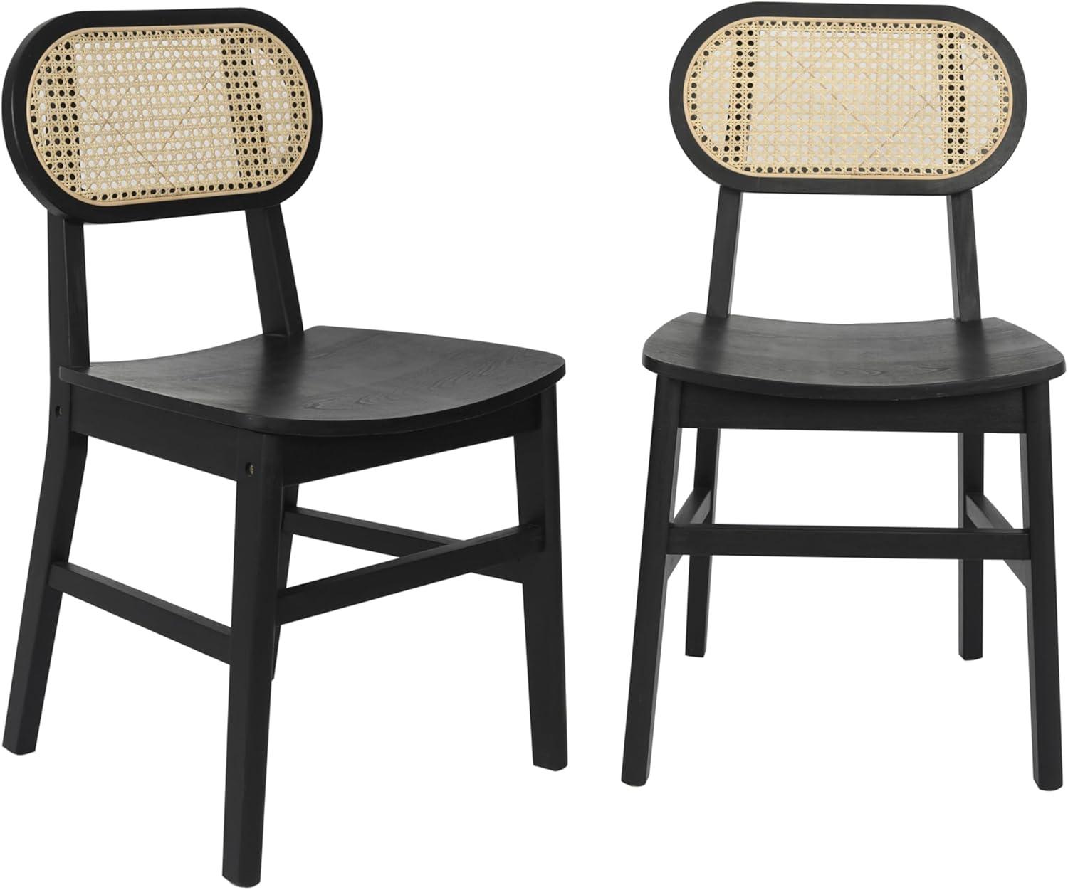 imageFlash Furniture Jacob Cane Rattan Dining Chairs Solid Wood Frame ampamp Seat Oval Breathable Backrest Commercial Grade Pack of 2 NaturalBlackBlack
