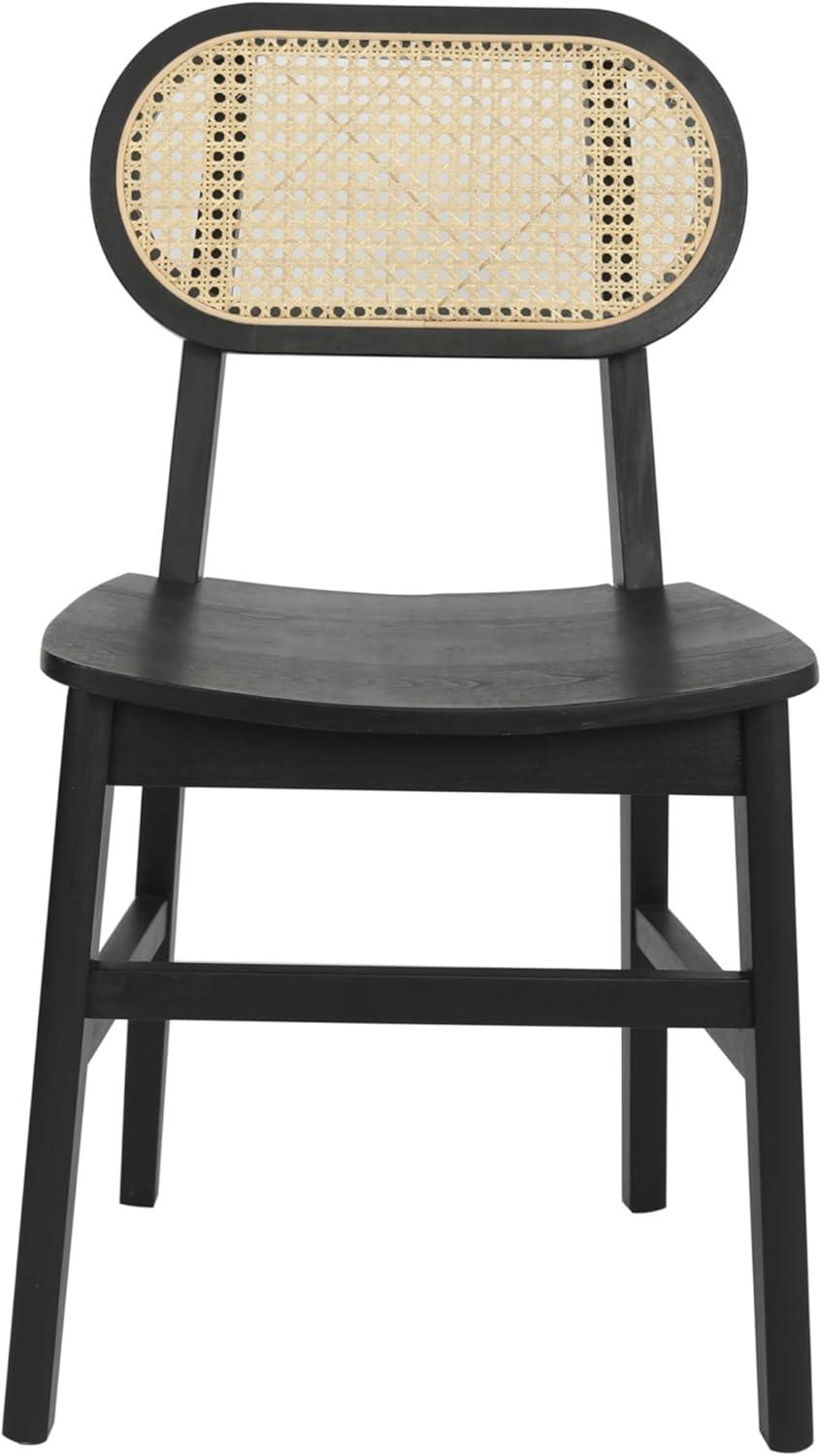 imageFlash Furniture Jacob Cane Rattan Dining Chairs Solid Wood Frame ampamp Seat Oval Breathable Backrest Commercial Grade Pack of 2 NaturalBlackBlack