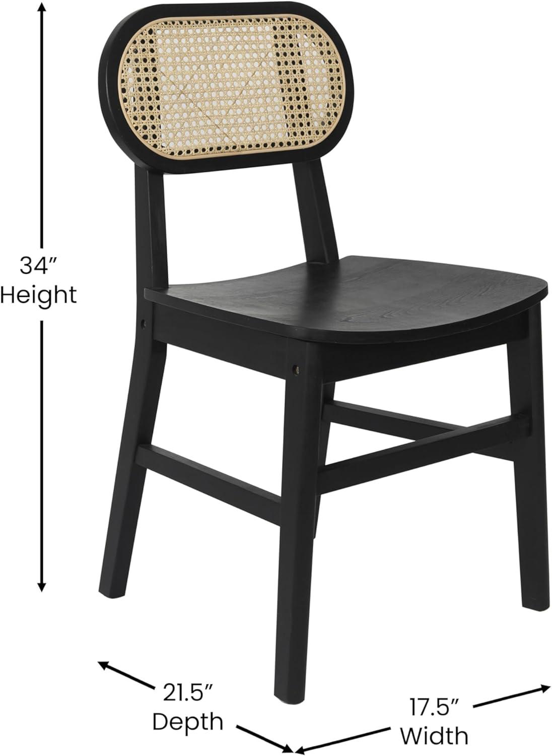 imageFlash Furniture Jacob Cane Rattan Dining Chairs Solid Wood Frame ampamp Seat Oval Breathable Backrest Commercial Grade Pack of 2 NaturalBlackBlack