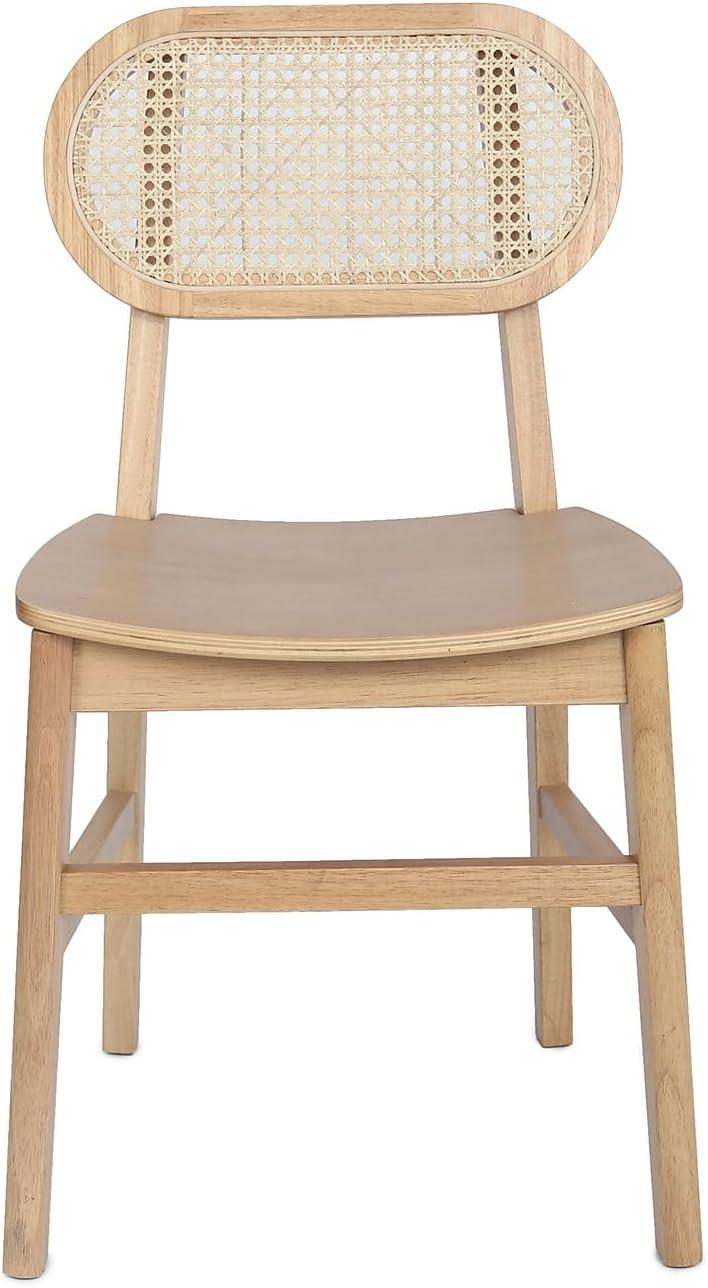 imageFlash Furniture Jacob Cane Rattan Dining Chairs Solid Wood Frame ampamp Seat Oval Breathable Backrest Commercial Grade Pack of 2 NaturalBlackNatural