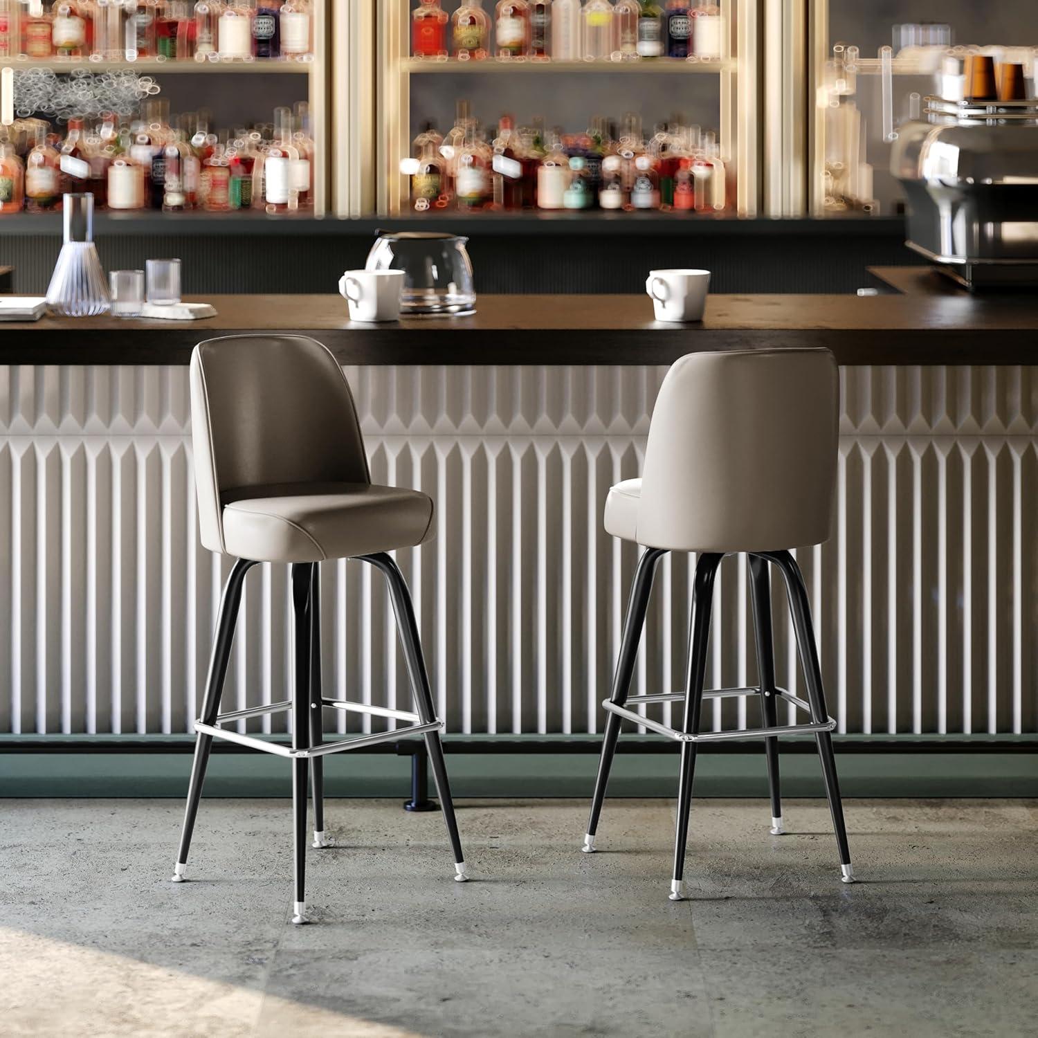 imageFlash Furniture James 2 Pack Metal Barstool with Upholstered Swivel BucketSeat and Integrated FootrestBeige