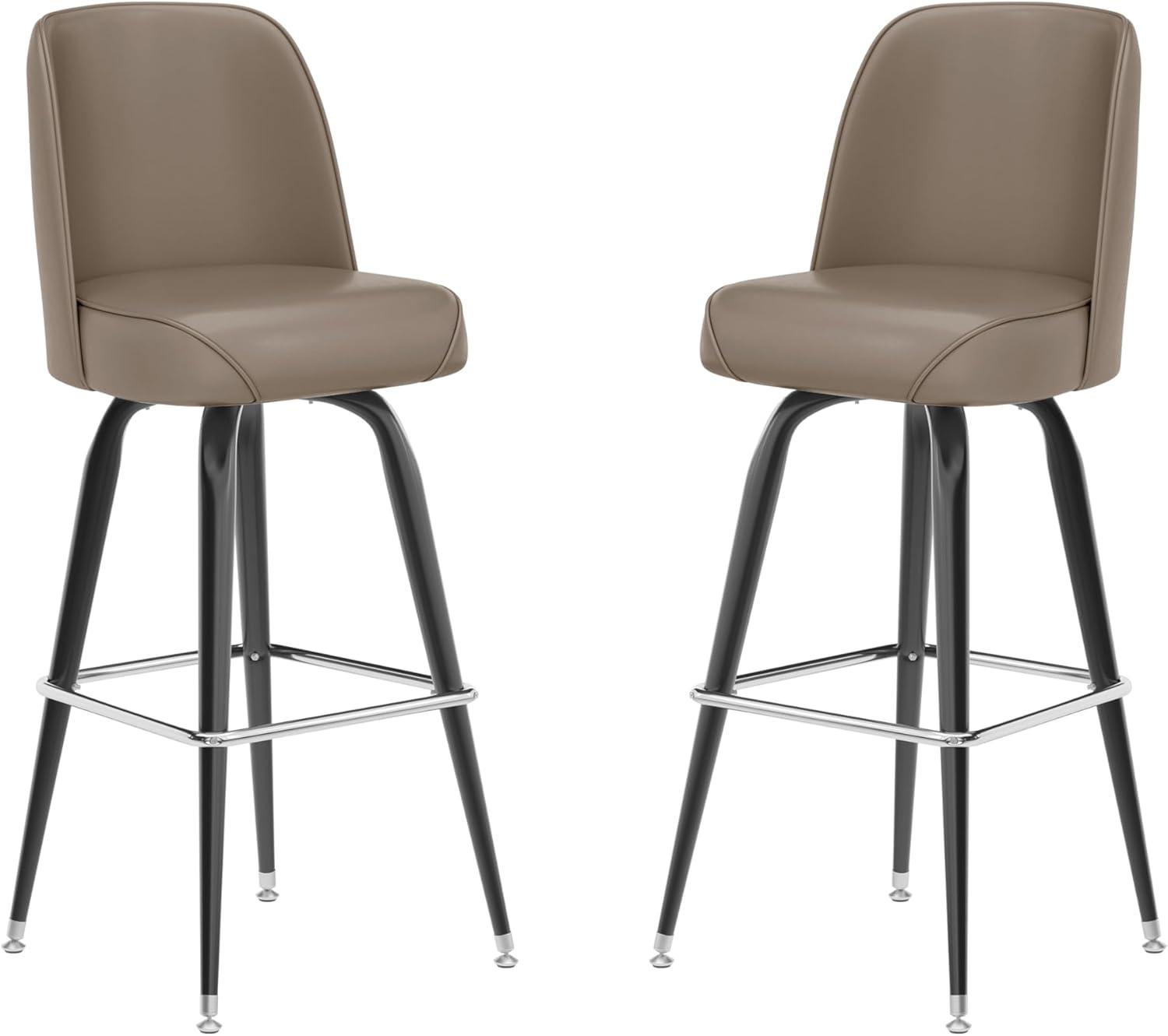 imageFlash Furniture James 2 Pack Metal Barstool with Upholstered Swivel BucketSeat and Integrated FootrestBeige