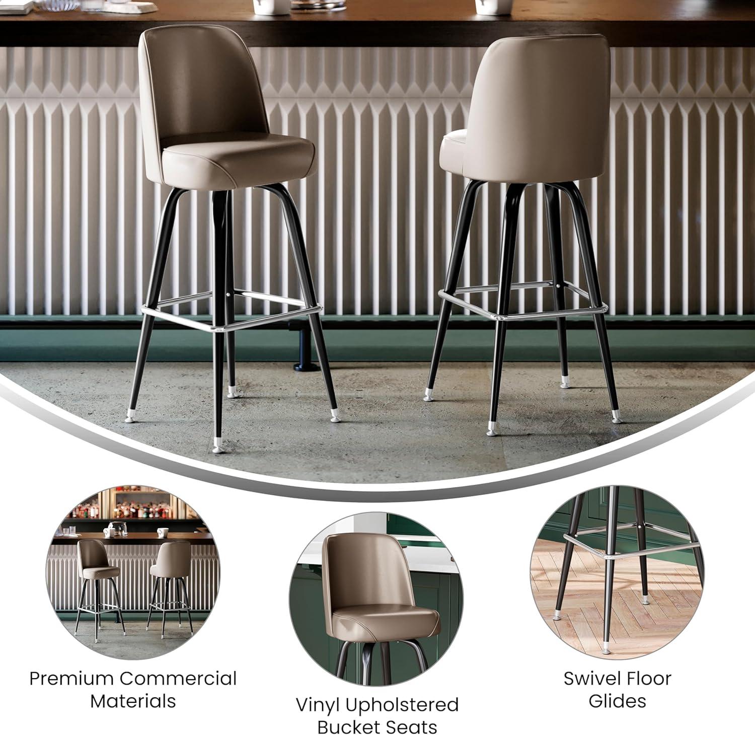 imageFlash Furniture James 2 Pack Metal Barstool with Upholstered Swivel BucketSeat and Integrated FootrestBeige