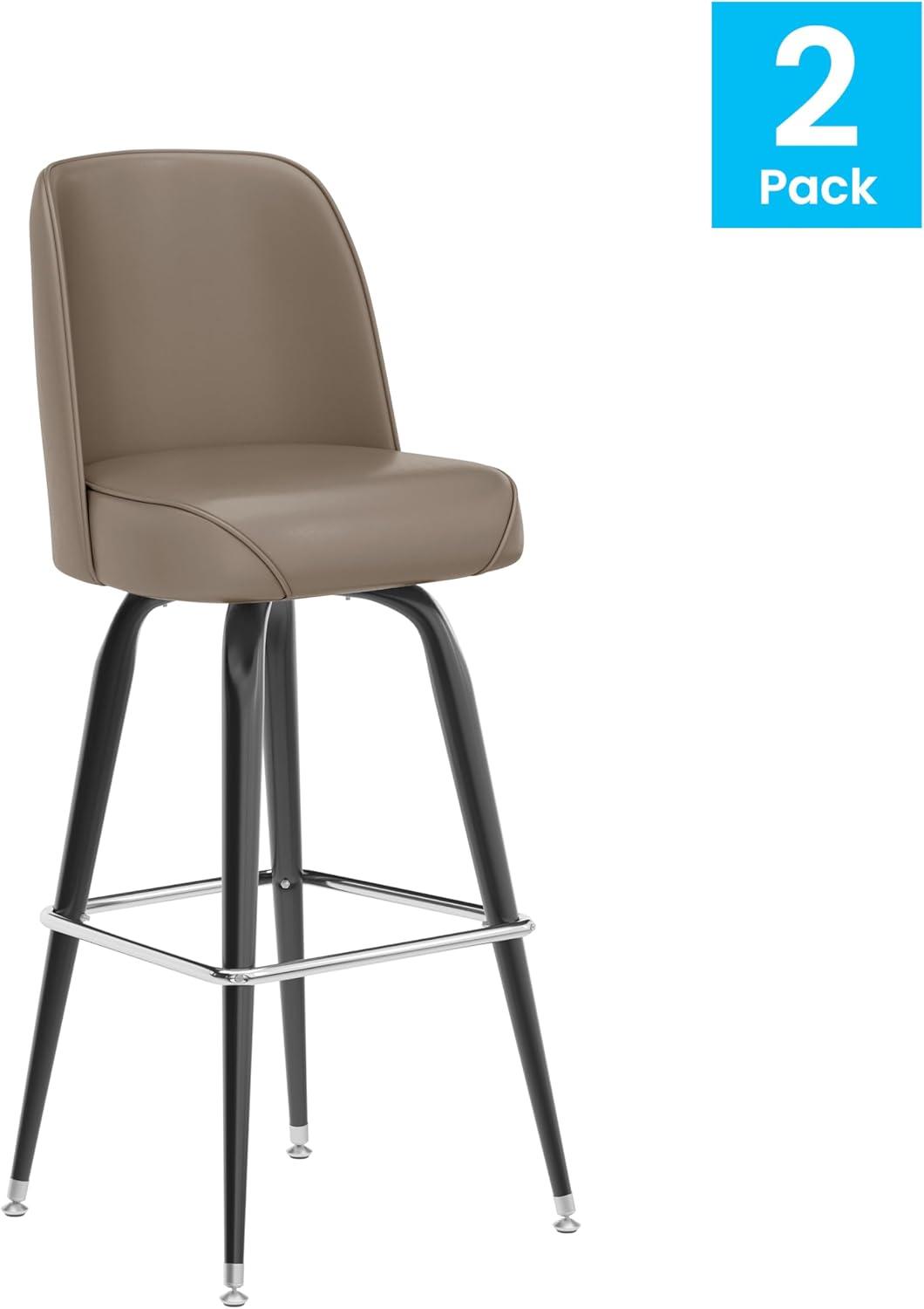 imageFlash Furniture James 2 Pack Metal Barstool with Upholstered Swivel BucketSeat and Integrated FootrestBeige