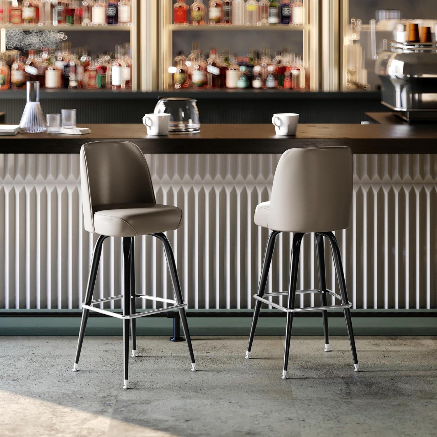 imageFlash Furniture James 2 Pack Metal Barstool with Upholstered Swivel BucketSeat and Integrated FootrestBeige