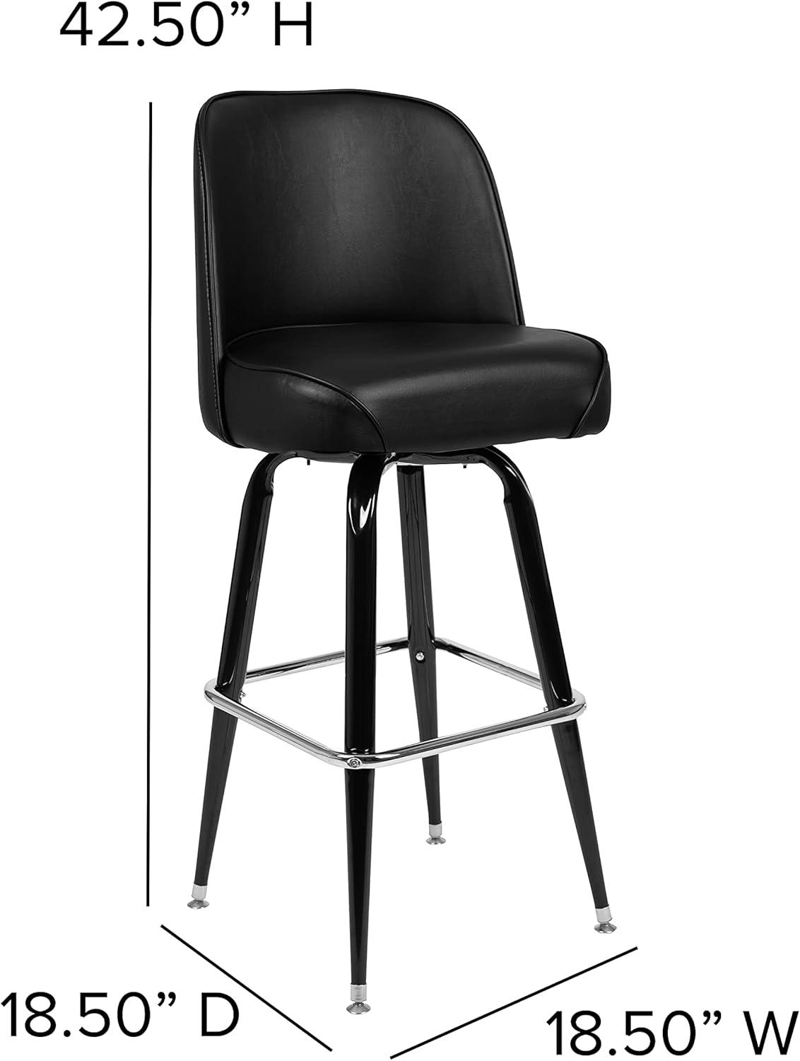 imageFlash Furniture James 2 Pack Metal Barstool with Upholstered Swivel BucketSeat and Integrated FootrestBlack