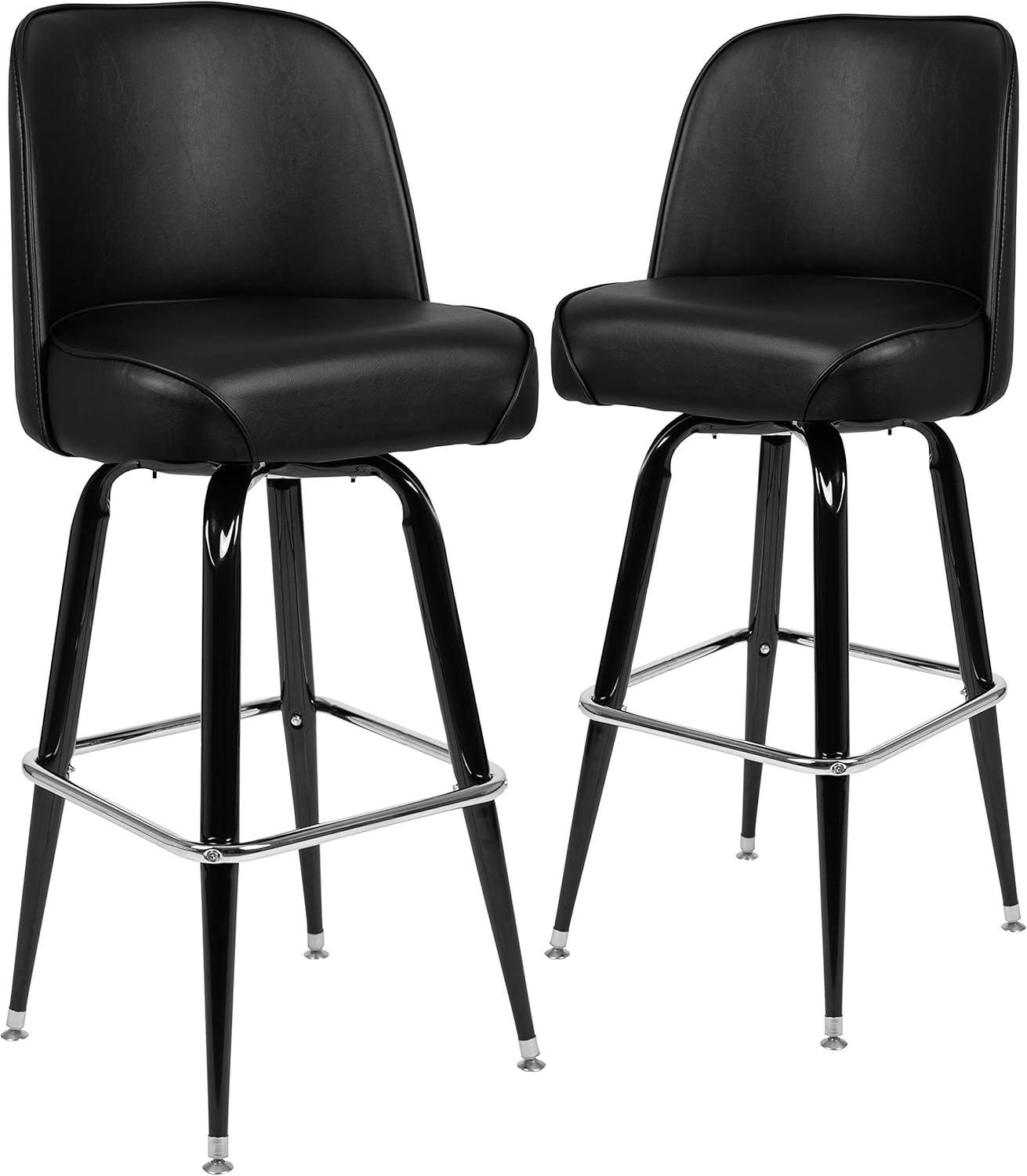 imageFlash Furniture James 2 Pack Metal Barstool with Upholstered Swivel BucketSeat and Integrated FootrestBlack
