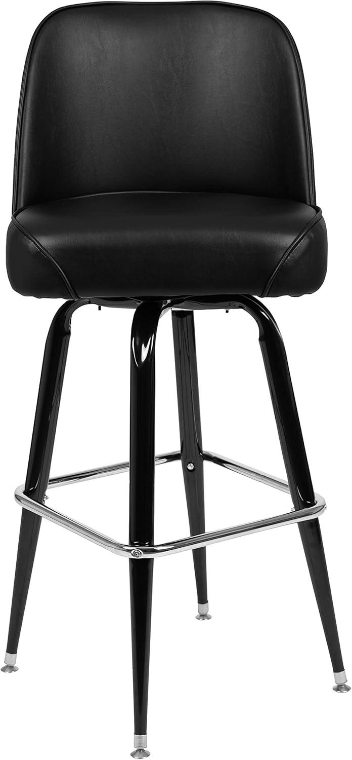 imageFlash Furniture James 2 Pack Metal Barstool with Upholstered Swivel BucketSeat and Integrated FootrestBlack