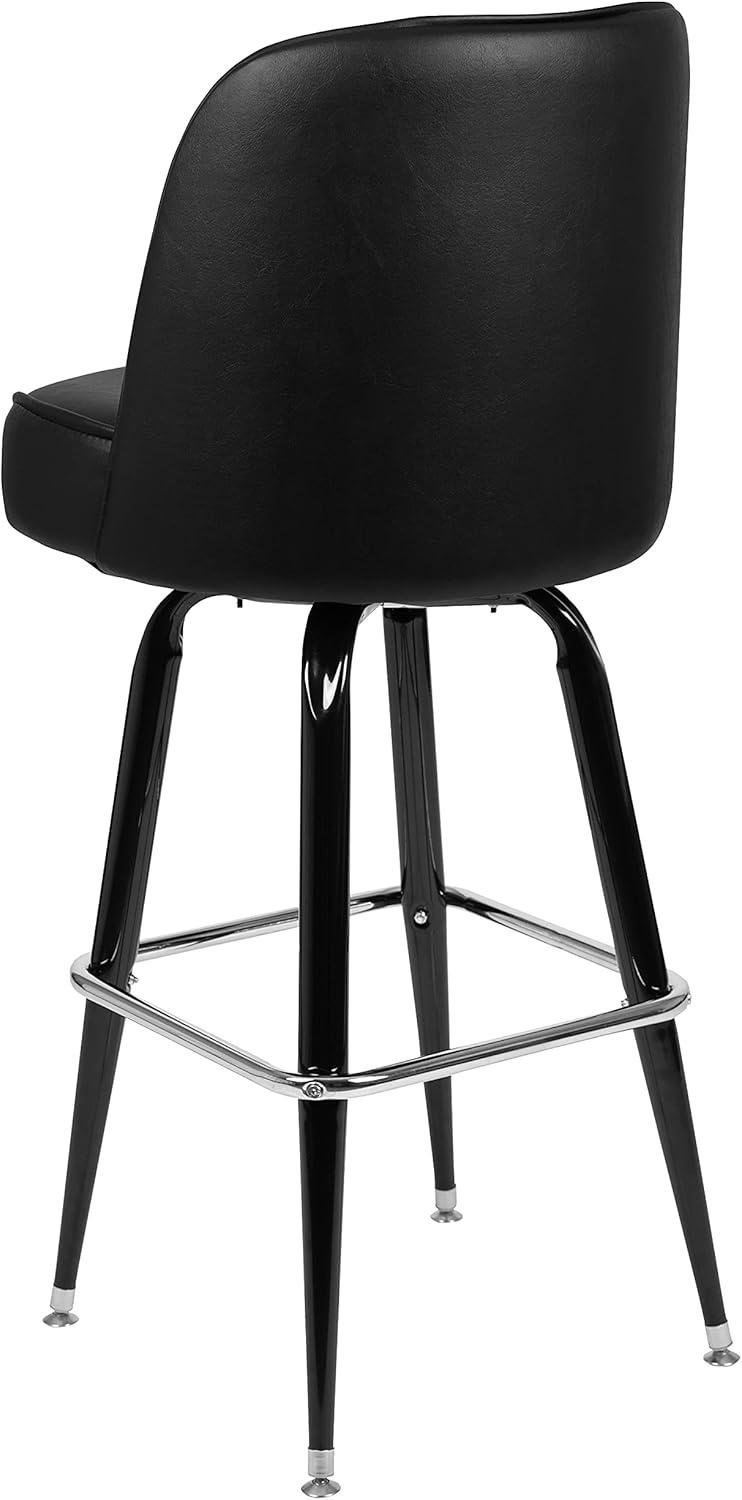 imageFlash Furniture James 2 Pack Metal Barstool with Upholstered Swivel BucketSeat and Integrated FootrestBlack