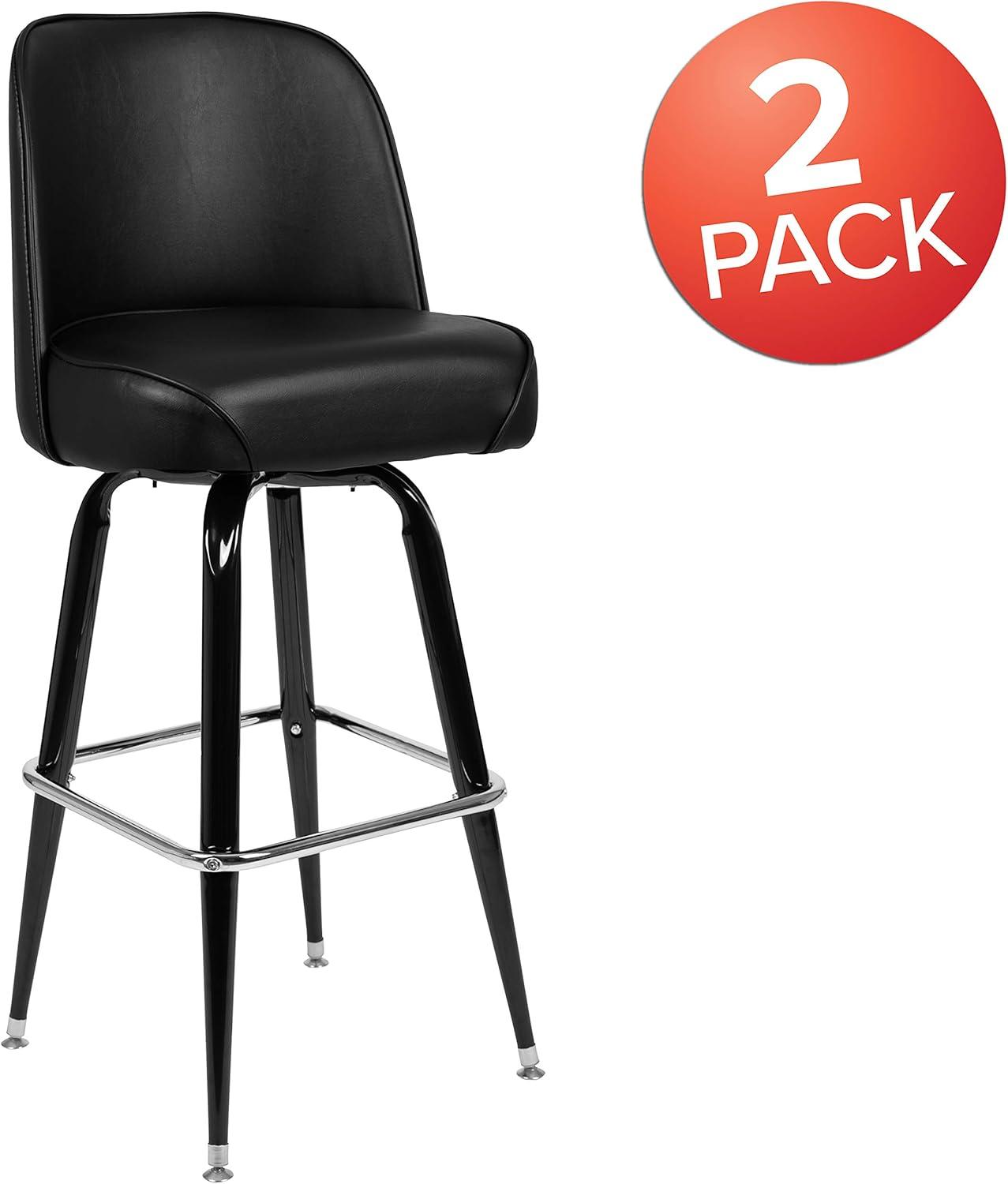 imageFlash Furniture James 2 Pack Metal Barstool with Upholstered Swivel BucketSeat and Integrated FootrestBlack