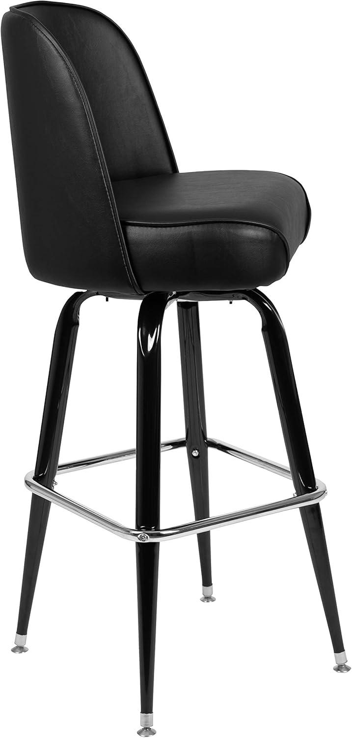 imageFlash Furniture James 2 Pack Metal Barstool with Upholstered Swivel BucketSeat and Integrated FootrestBlack