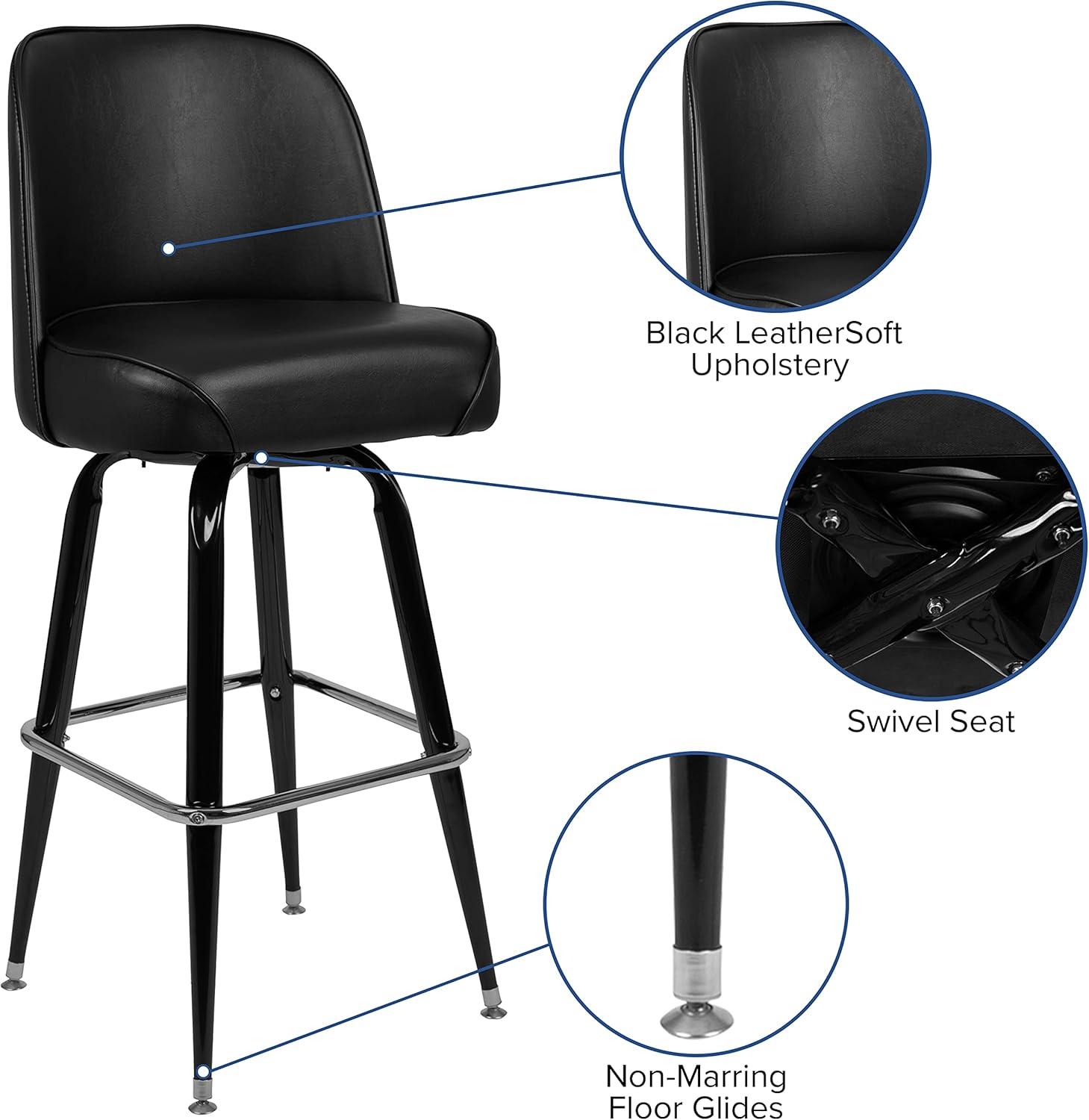 imageFlash Furniture James 2 Pack Metal Barstool with Upholstered Swivel BucketSeat and Integrated FootrestBlack