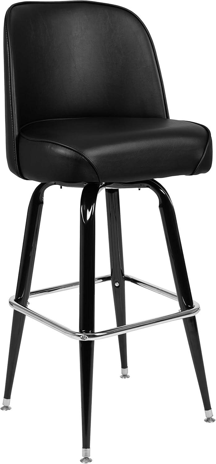 imageFlash Furniture James 2 Pack Metal Barstool with Upholstered Swivel BucketSeat and Integrated FootrestBlack