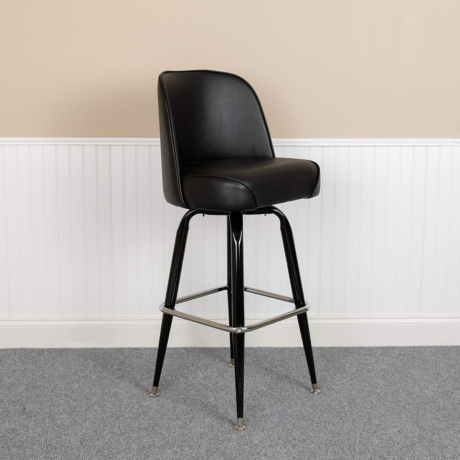 imageFlash Furniture James 2 Pack Metal Barstool with Upholstered Swivel BucketSeat and Integrated FootrestBlack