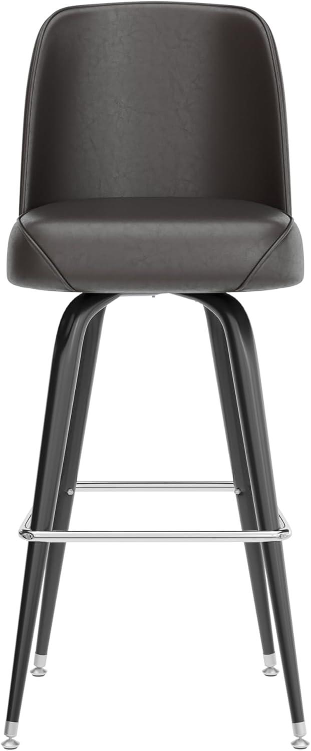 imageFlash Furniture James 2 Pack Metal Barstool with Upholstered Swivel BucketSeat and Integrated FootrestDark Brown