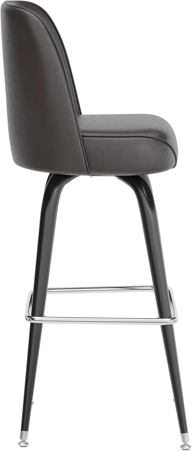 imageFlash Furniture James 2 Pack Metal Barstool with Upholstered Swivel BucketSeat and Integrated FootrestDark Brown