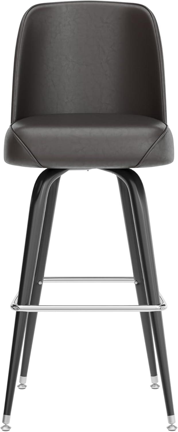 imageFlash Furniture James 2 Pack Metal Barstool with Upholstered Swivel BucketSeat and Integrated FootrestDark Brown