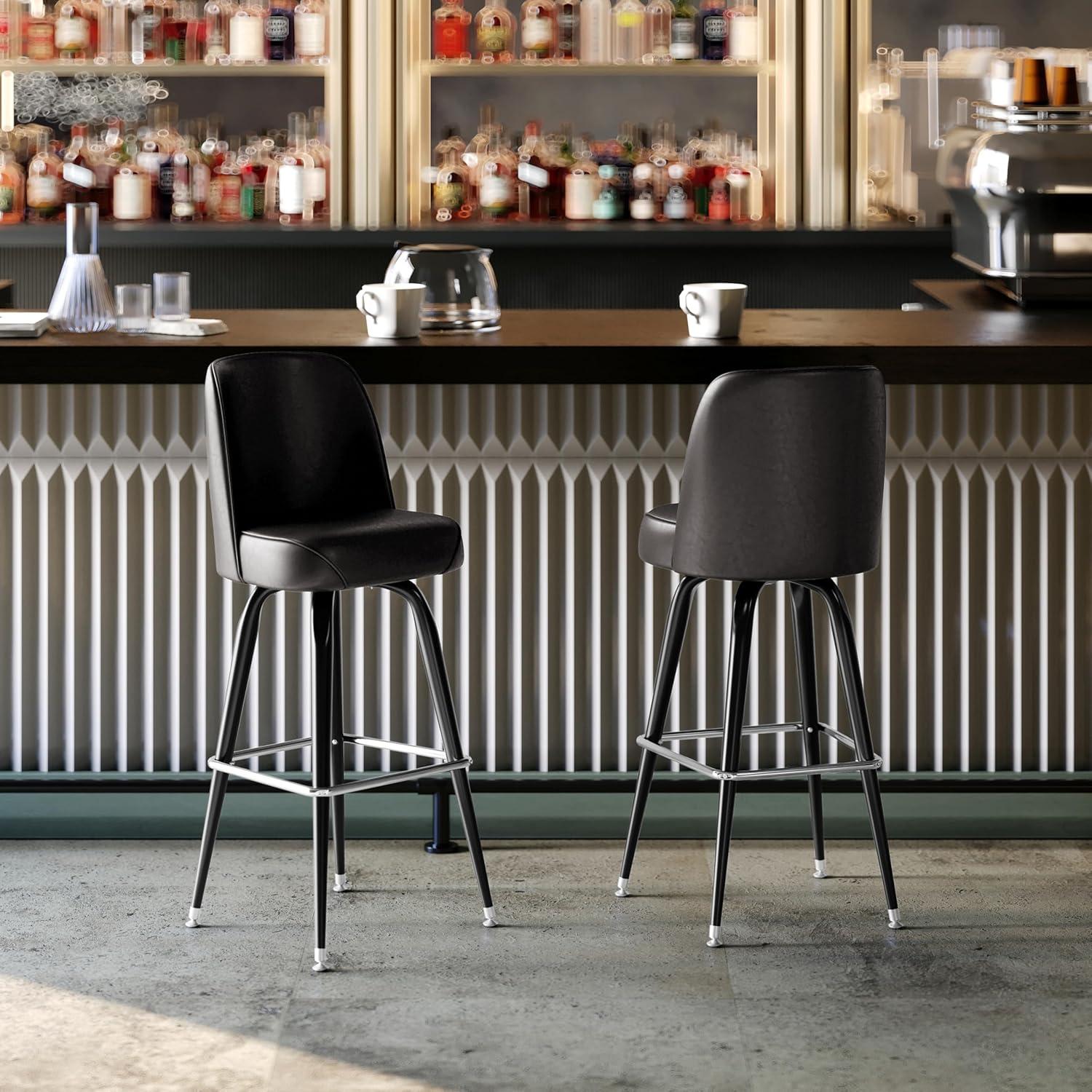 imageFlash Furniture James 2 Pack Metal Barstool with Upholstered Swivel BucketSeat and Integrated FootrestDark Brown