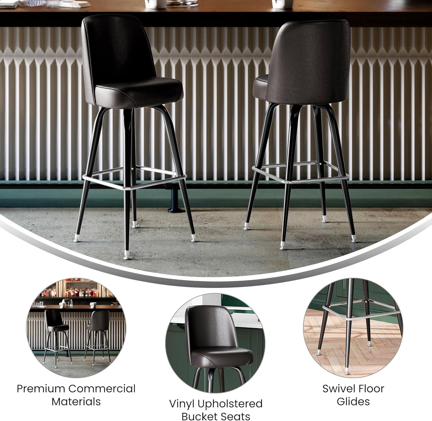 imageFlash Furniture James 2 Pack Metal Barstool with Upholstered Swivel BucketSeat and Integrated FootrestDark Brown