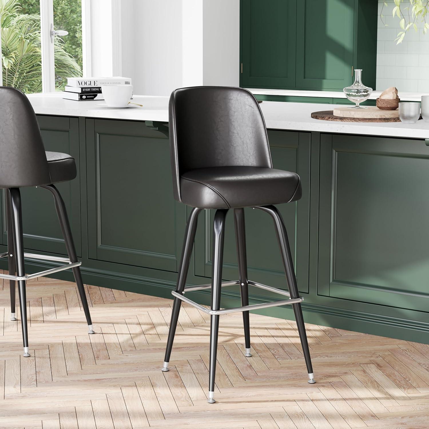 imageFlash Furniture James 2 Pack Metal Barstool with Upholstered Swivel BucketSeat and Integrated FootrestDark Brown