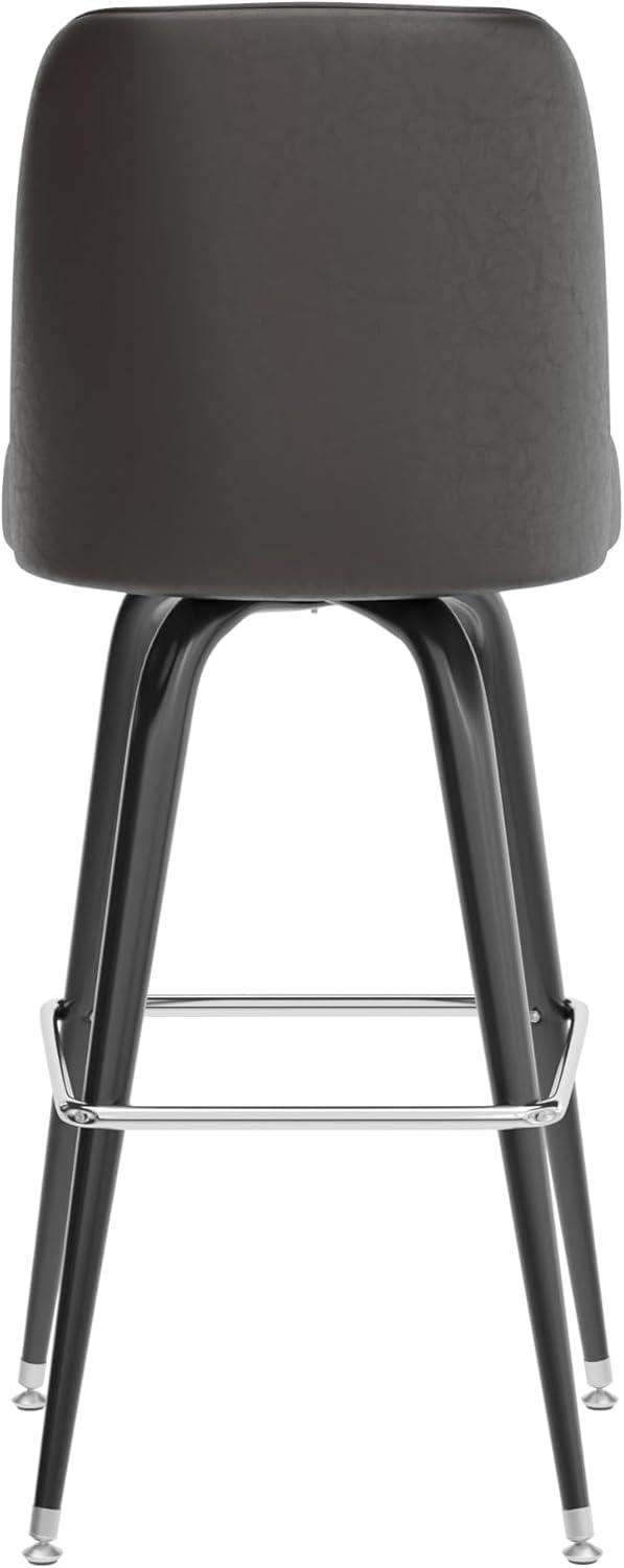 imageFlash Furniture James 2 Pack Metal Barstool with Upholstered Swivel BucketSeat and Integrated FootrestDark Brown