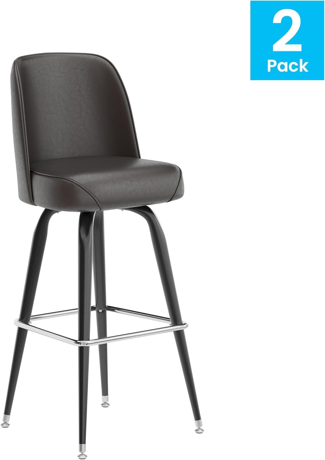imageFlash Furniture James 2 Pack Metal Barstool with Upholstered Swivel BucketSeat and Integrated FootrestDark Brown