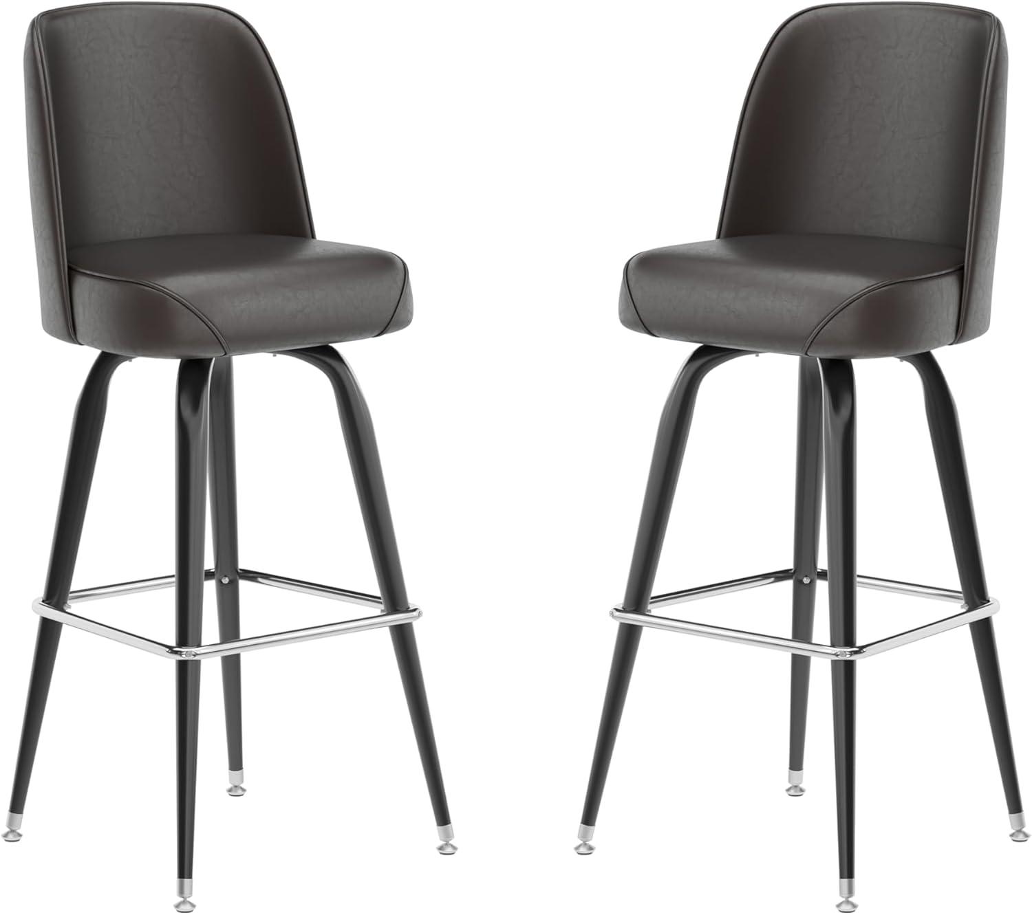 imageFlash Furniture James 2 Pack Metal Barstool with Upholstered Swivel BucketSeat and Integrated FootrestDark Brown