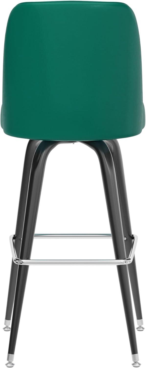imageFlash Furniture James 2 Pack Metal Barstool with Upholstered Swivel BucketSeat and Integrated FootrestGreen