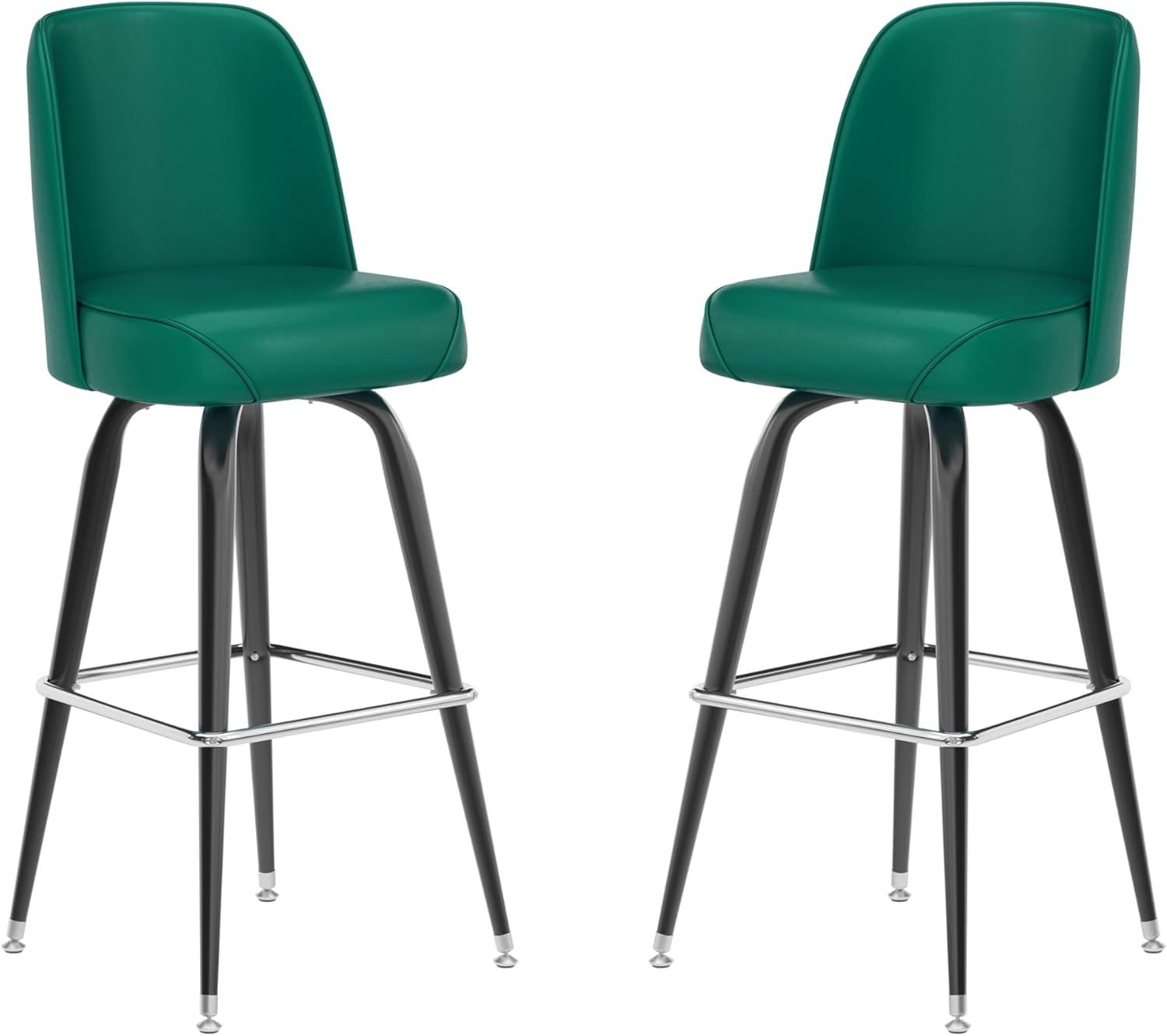 imageFlash Furniture James 2 Pack Metal Barstool with Upholstered Swivel BucketSeat and Integrated FootrestGreen