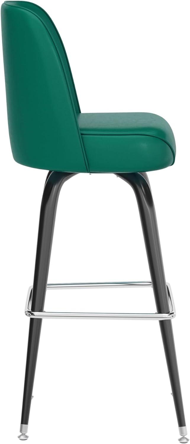 imageFlash Furniture James 2 Pack Metal Barstool with Upholstered Swivel BucketSeat and Integrated FootrestGreen