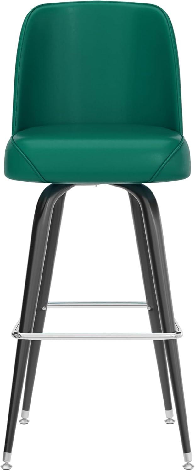 imageFlash Furniture James 2 Pack Metal Barstool with Upholstered Swivel BucketSeat and Integrated FootrestGreen