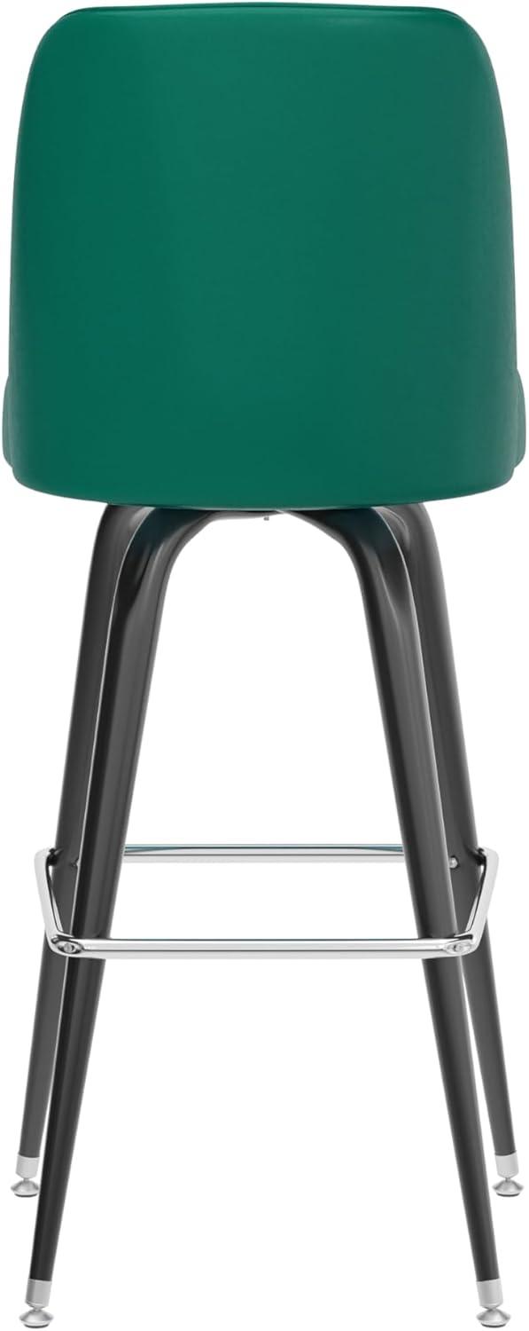 imageFlash Furniture James 2 Pack Metal Barstool with Upholstered Swivel BucketSeat and Integrated FootrestGreen