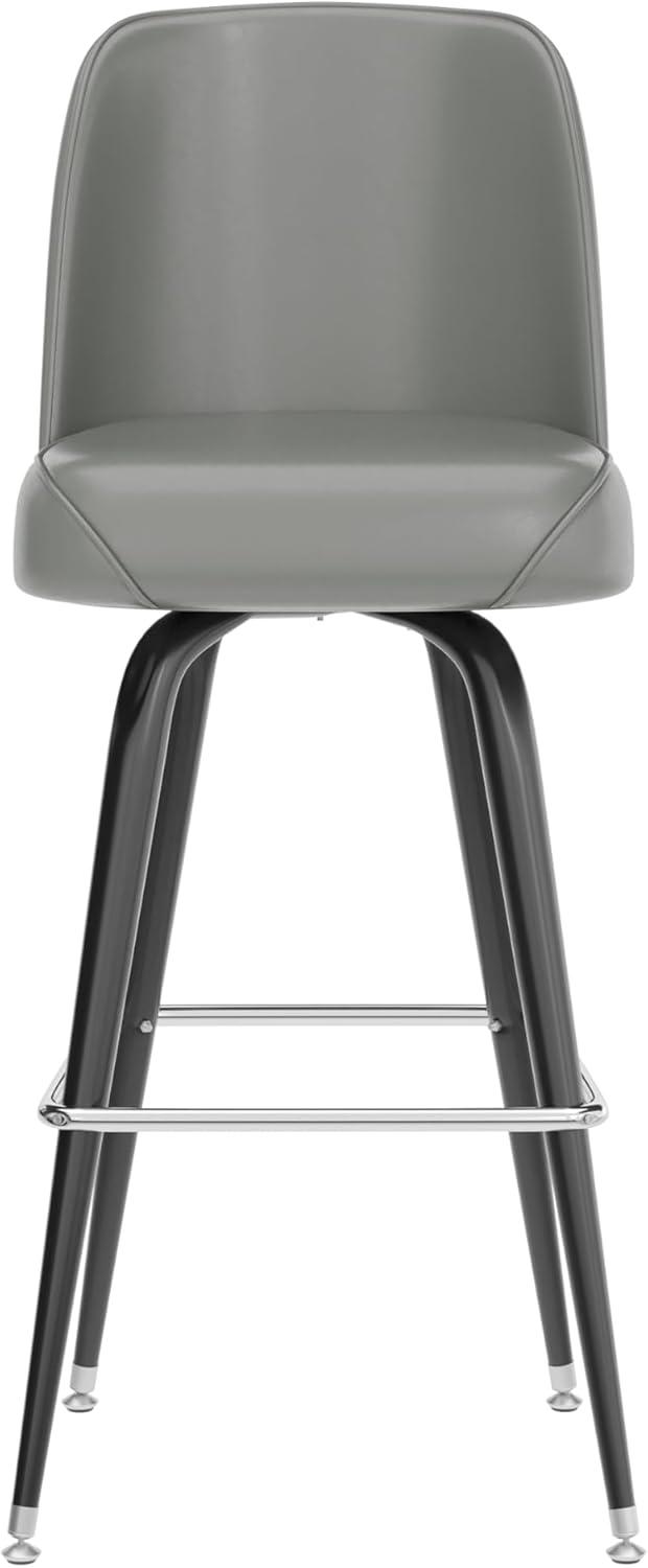imageFlash Furniture James 2 Pack Metal Barstool with Upholstered Swivel BucketSeat and Integrated FootrestGrey