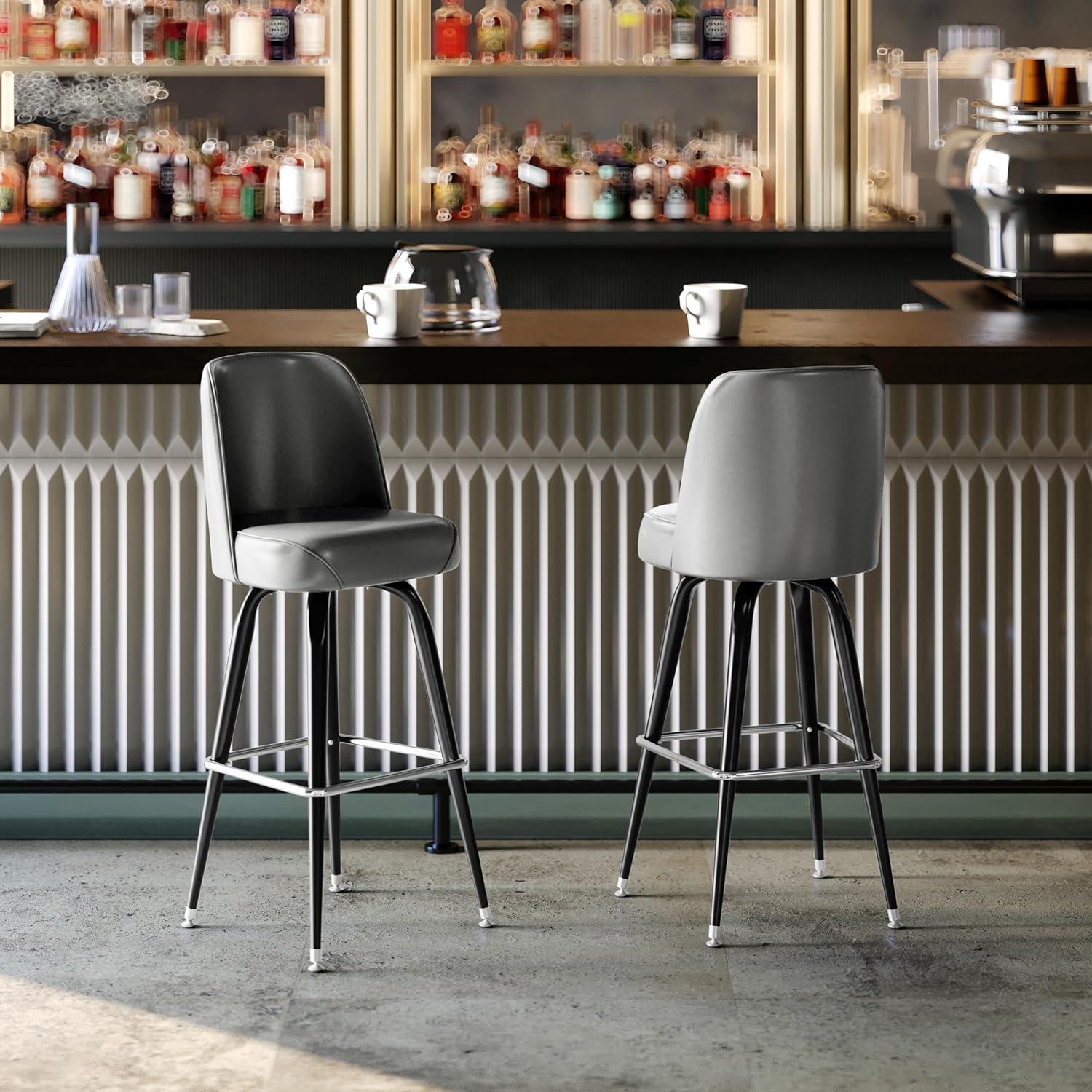 imageFlash Furniture James 2 Pack Metal Barstool with Upholstered Swivel BucketSeat and Integrated FootrestGrey